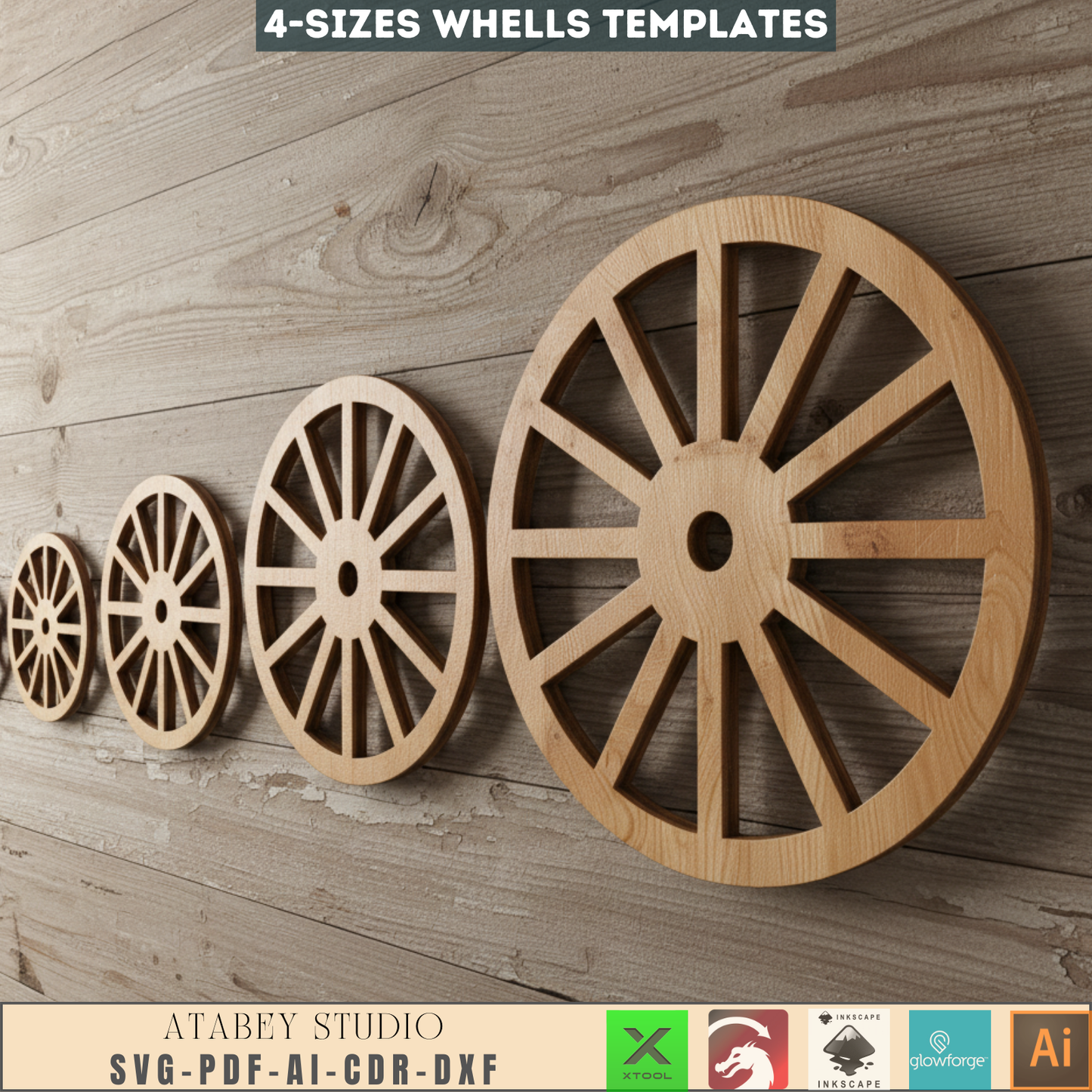 Carriage Wheel Craft Shape - Rustic Ox Cart Wheels - Perfect for Laser Cut Designs and DIY Decorations 707