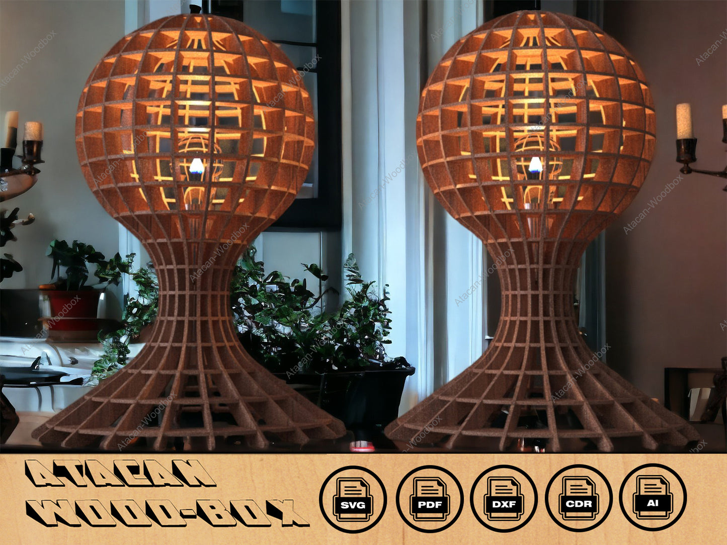 Wood Table Light Chandelier / Table top lampshade / Laser cut wooden floor lamp 278