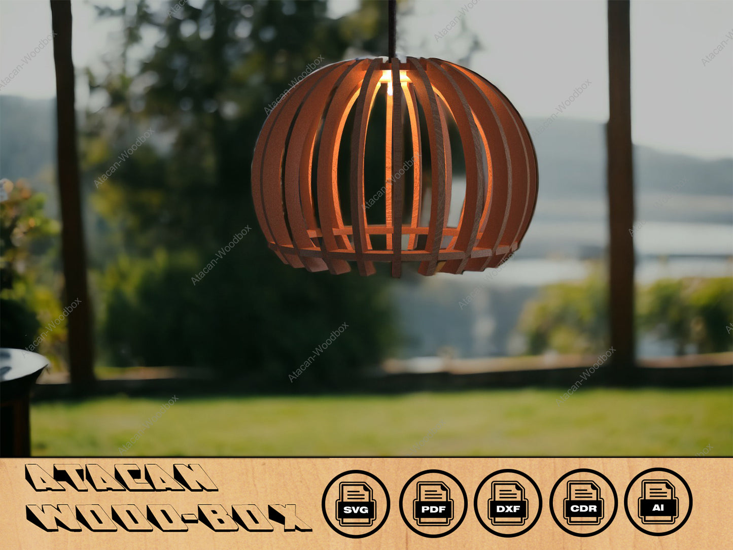 Round Oval Wood Pendant Light Chandelier Lamp lampshade plywood Svg, Dxf, Cdr 275