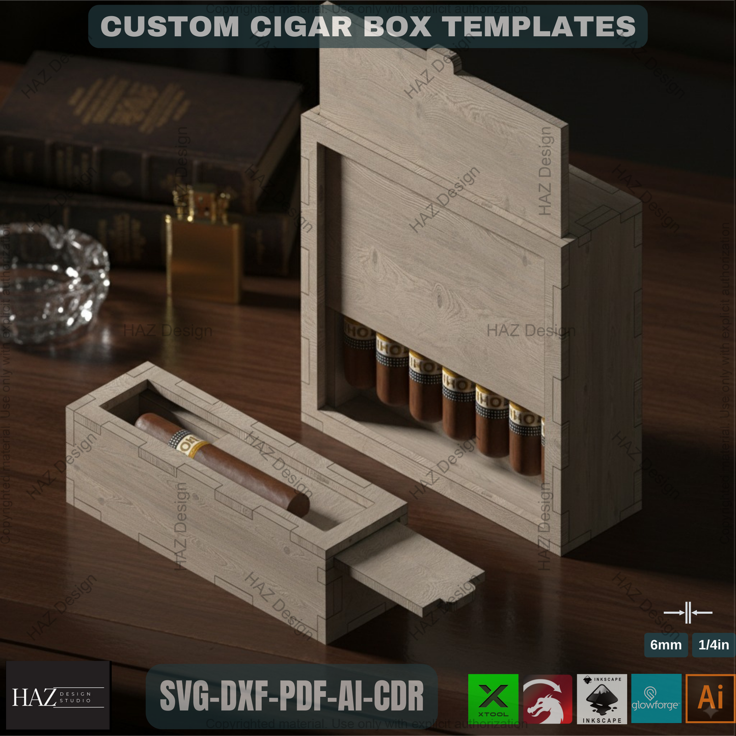 Premium Laser Cut Cigar Box Template - DIY Storage Solution for Woodworking 369