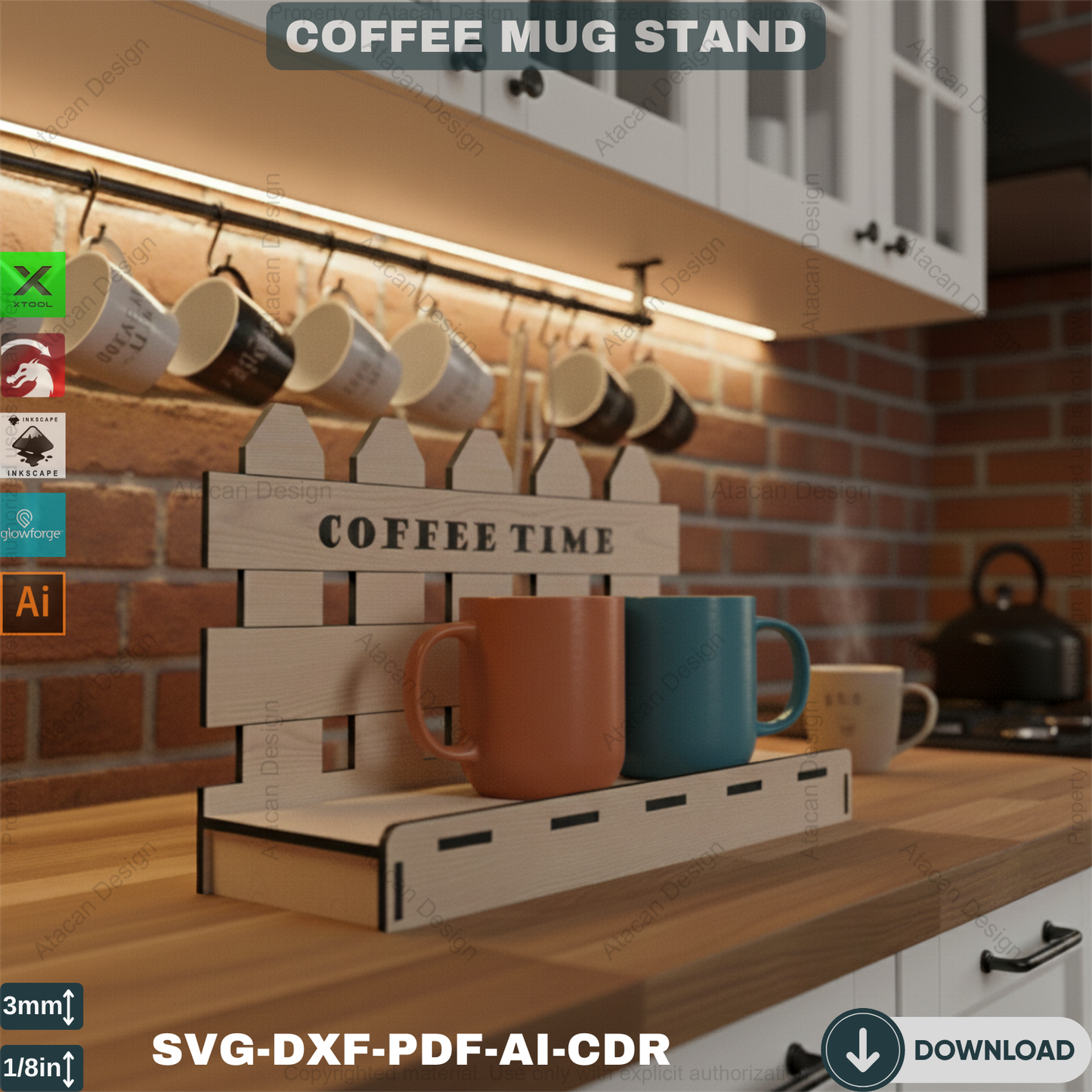 Coffee Mug Display Stand SVG | Laser Cut Design for Kitchen Decor 679