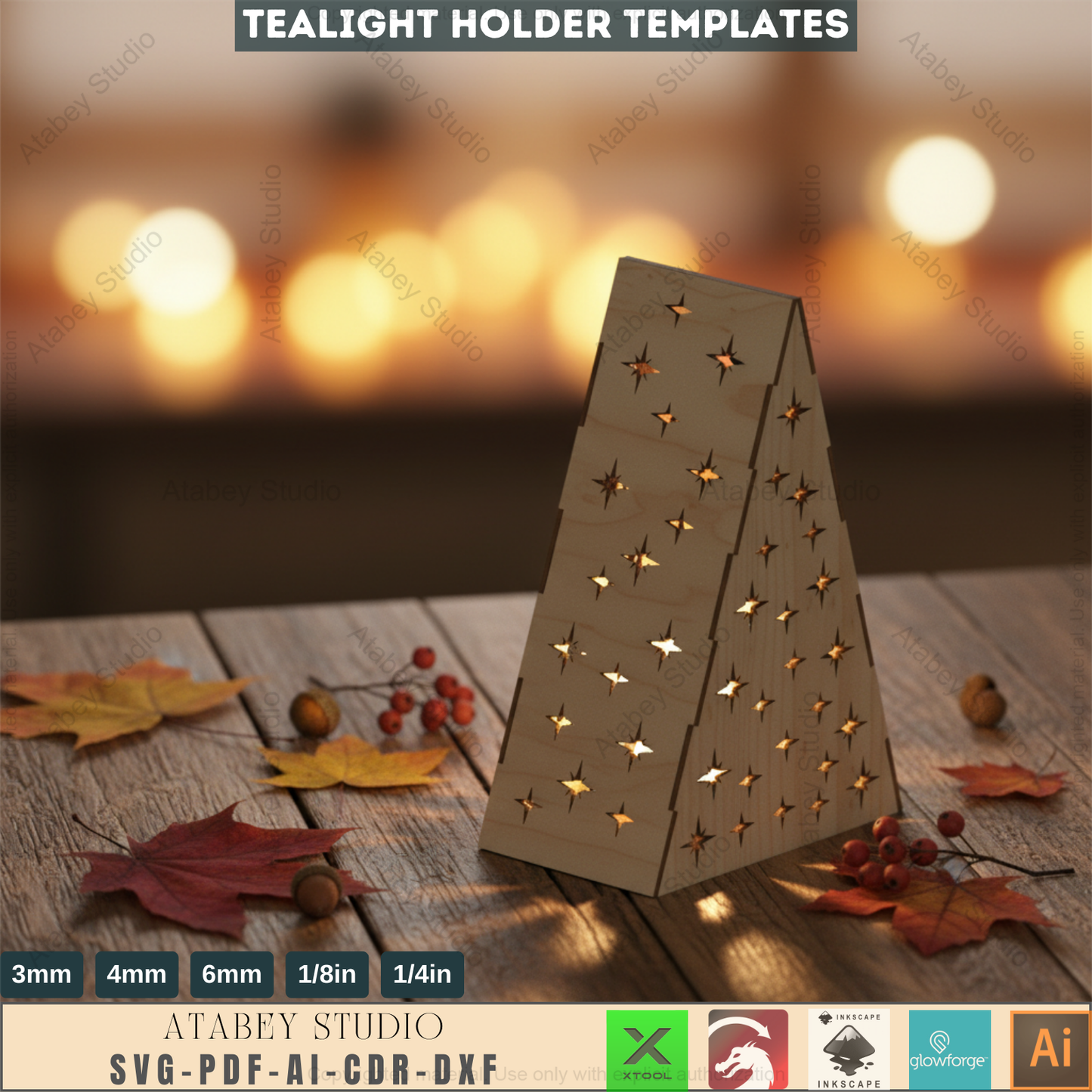 Tea Light holders - Wood Lantern Candle Holder - Multi Pattern Stylish Pyramid Lantern for Cozy Home Decor Svg Dxf Cdr Ai 570