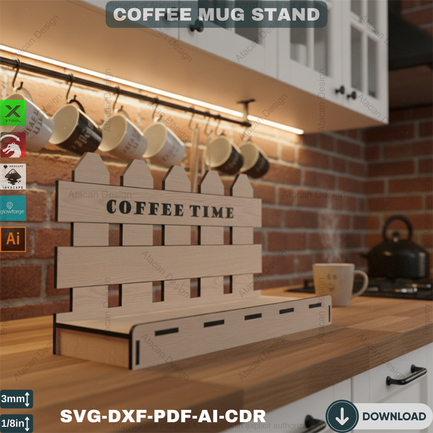 Coffee Mug Display Stand SVG | Laser Cut Design for Kitchen Decor 679