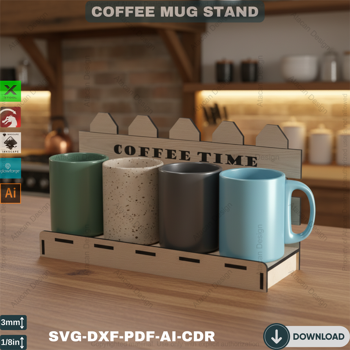 Coffee Mug Display Stand SVG | Laser Cut Design for Kitchen Decor 679