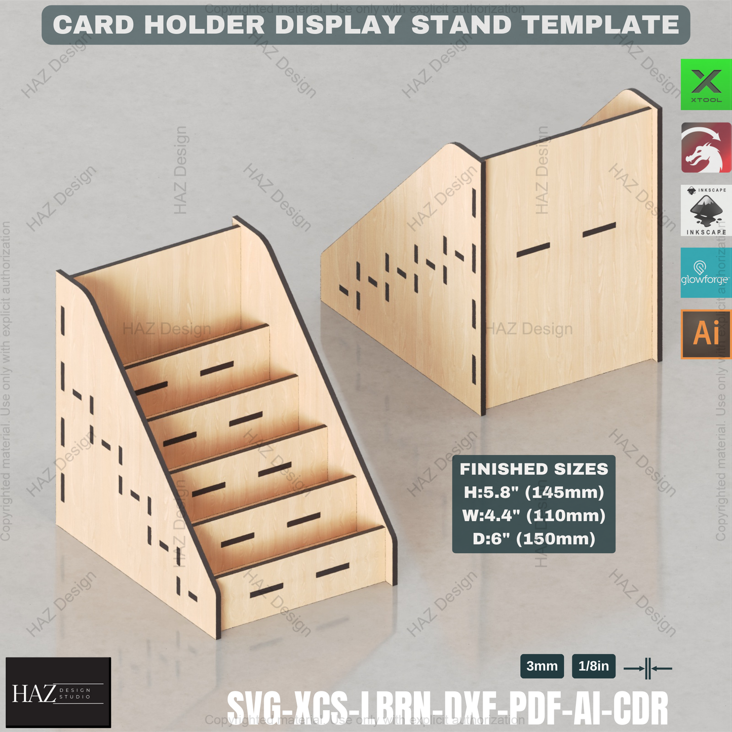 Laser Cut Card Holder Display Stand Files - 2, 3, 4 & 5 Tier Options Included 434