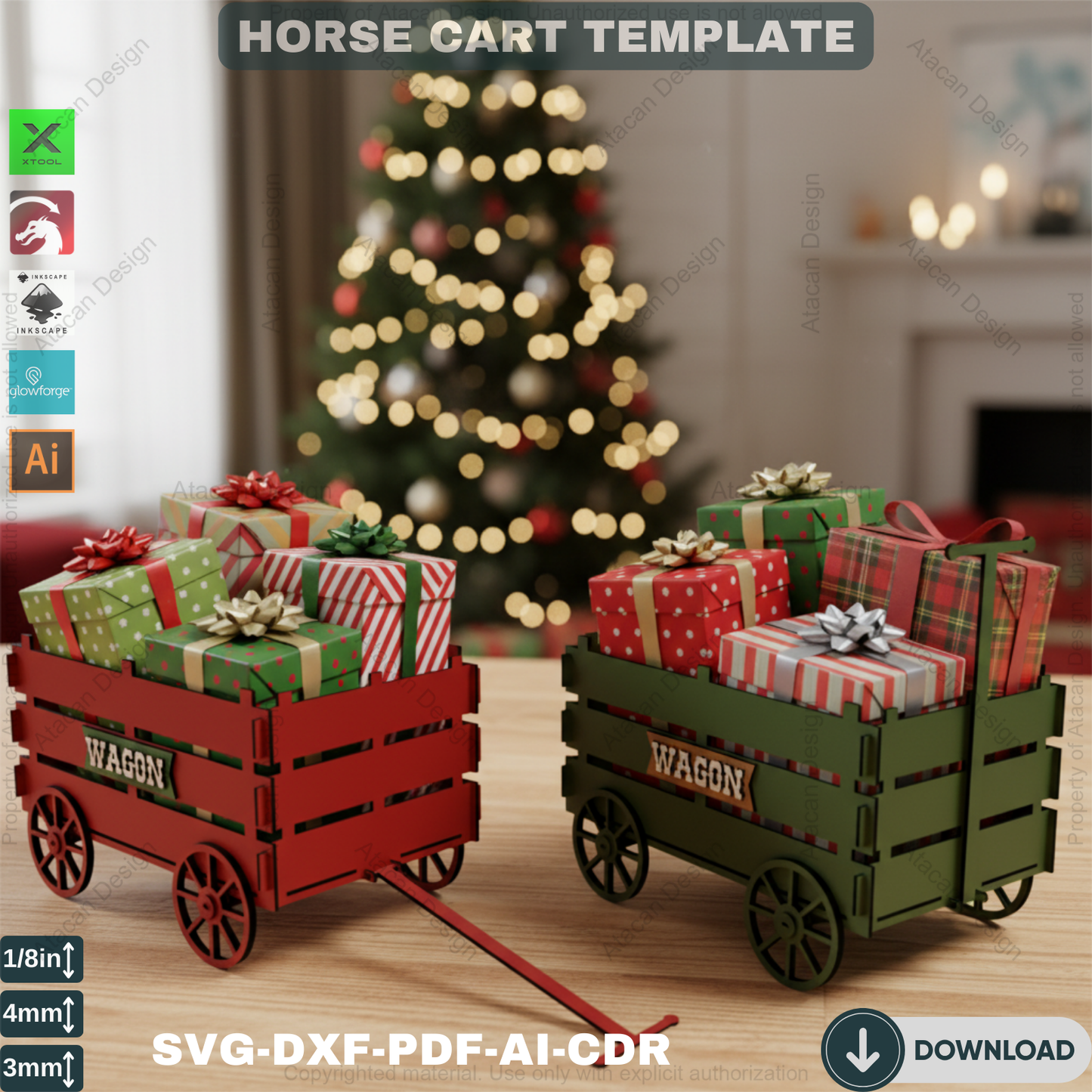 Horse Cart Laser Cut Files / Wood Caravan Carriage / Moving Wheel Wagon / Pony Cart Digital Download Svg Dxf Ai Cdr Pdf 358