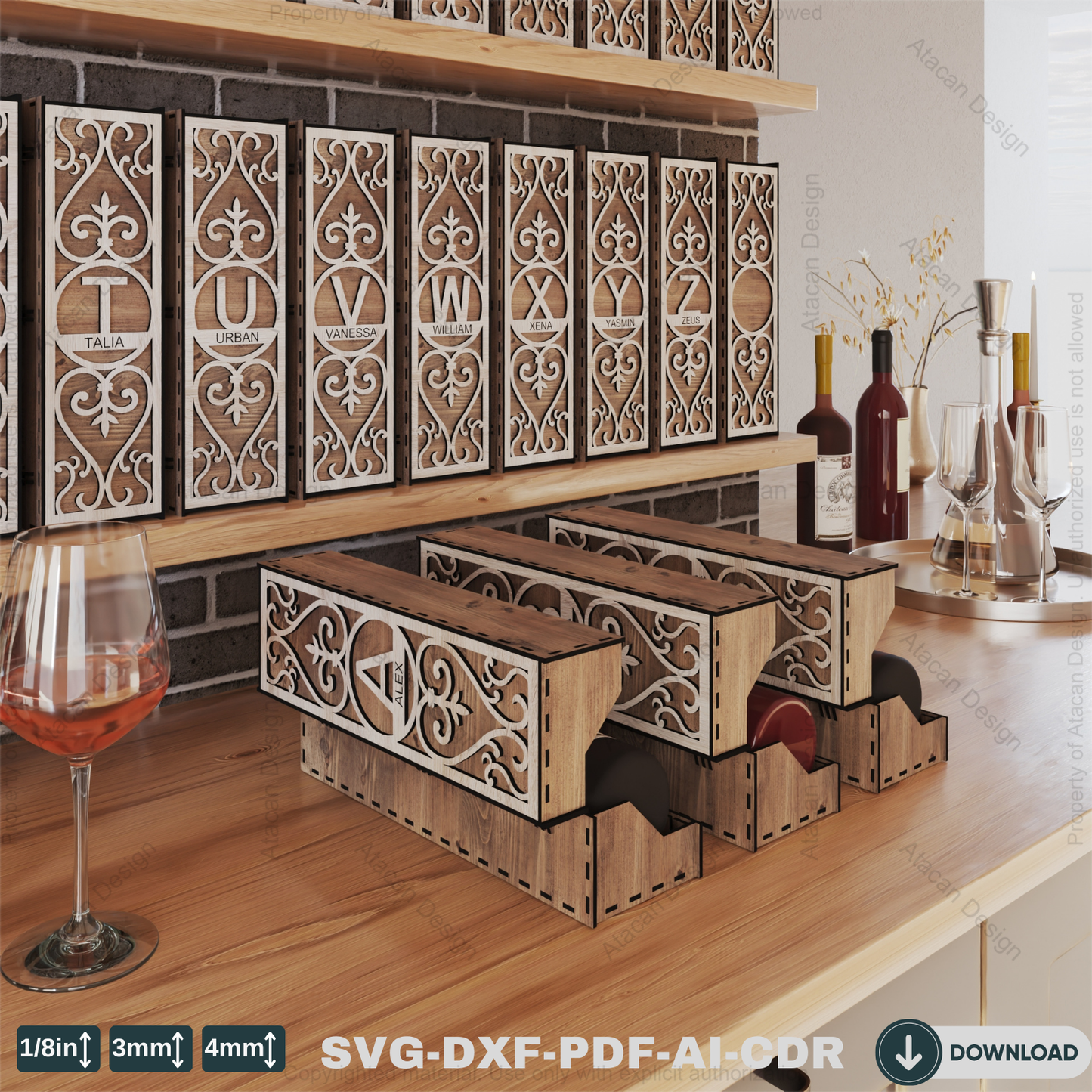Wooden Wine Box Gift Bundle Laser Cut Wine Bottle Holder DIY Wine Gift Box Pattern for Glowforge Cricut Projects-Personalized 797