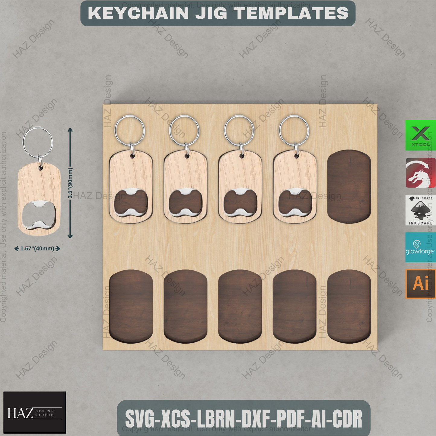 Laser Engraving Keychain Jig Template Bundle | Wooden Alignment Guides for Consistent Results haz457