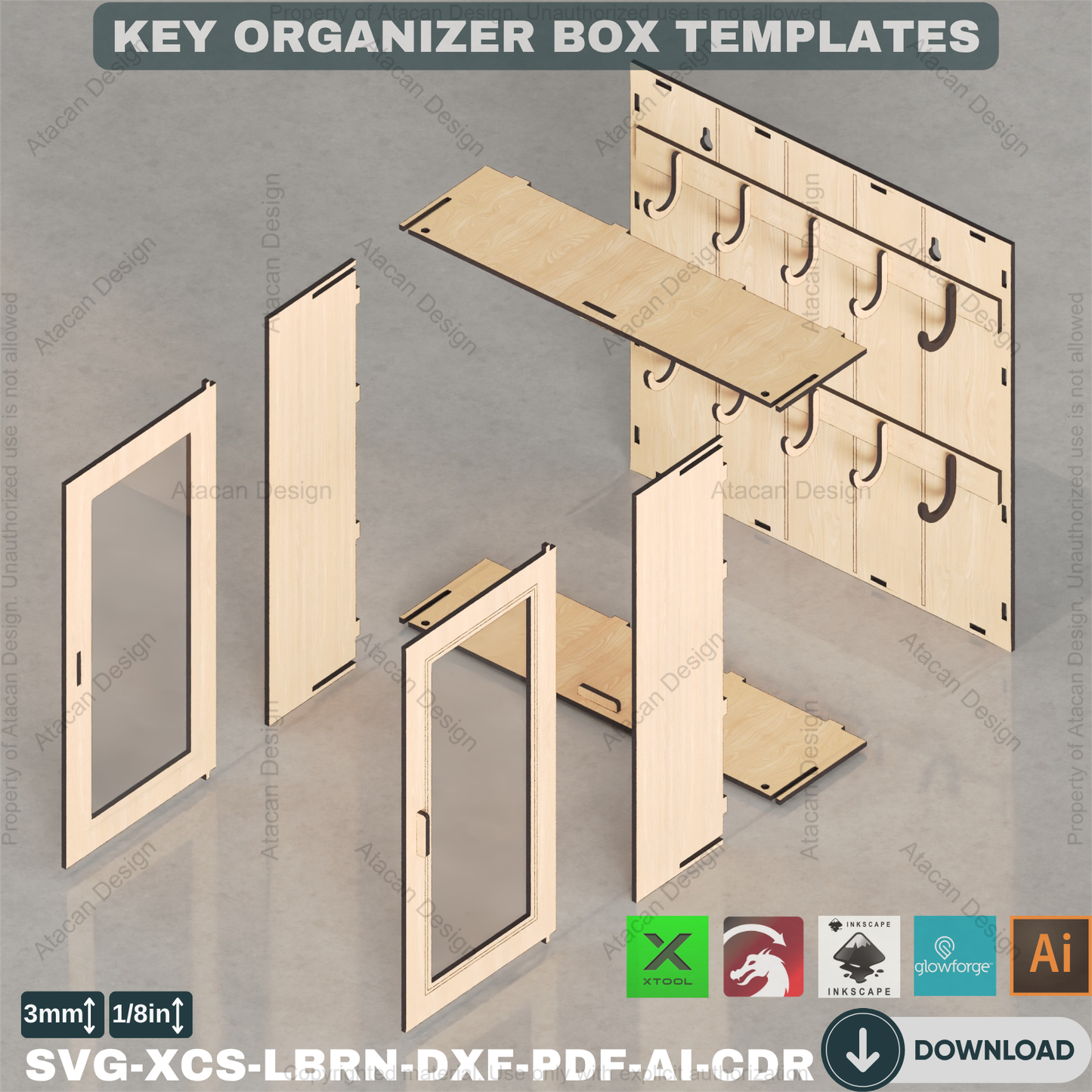 Laser Cut Key Storage Box Plans | 2 Modern Designs, DIY Wall Key Holder, Home Organizer 887