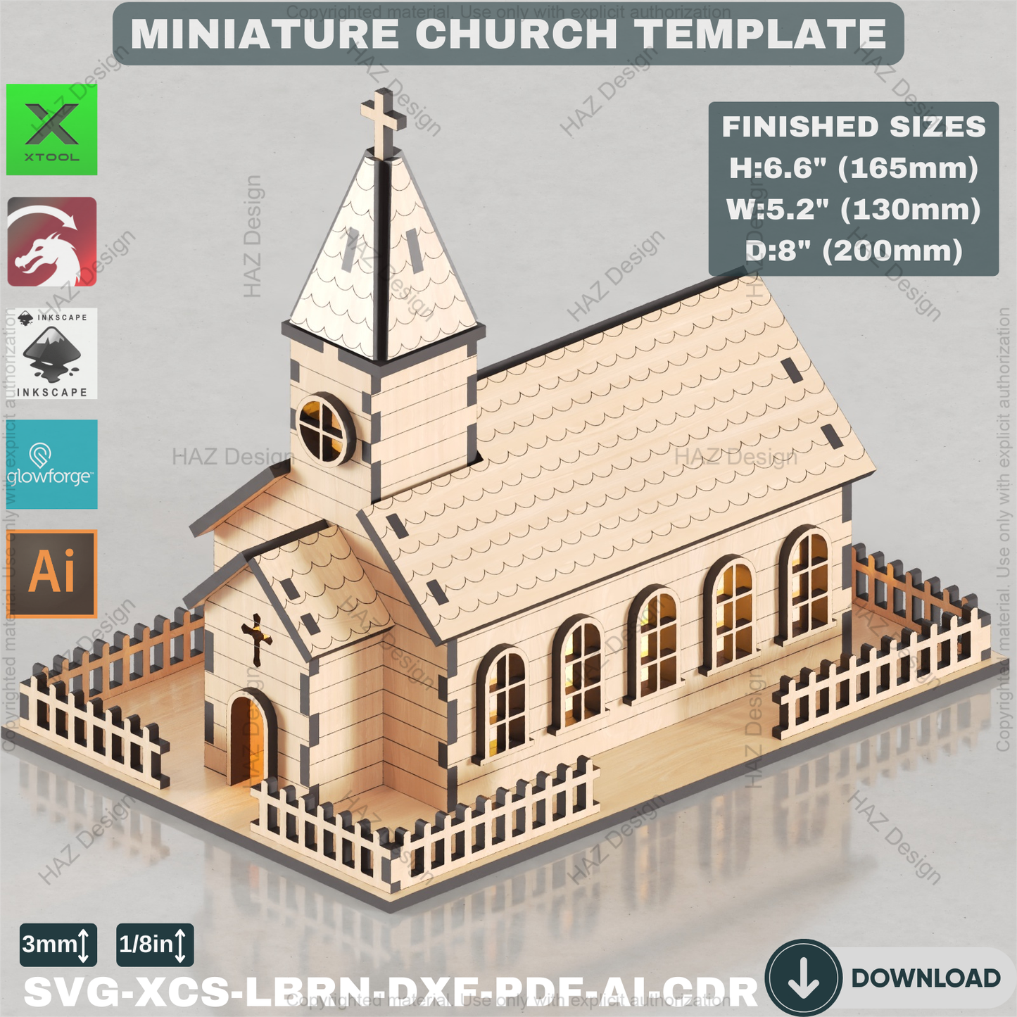 Laser Cut Miniature Church File - Detailed 3D Wooden Model for Decor - Digital Building Plan,Miniature Church Template for Glowforge & xTool 881