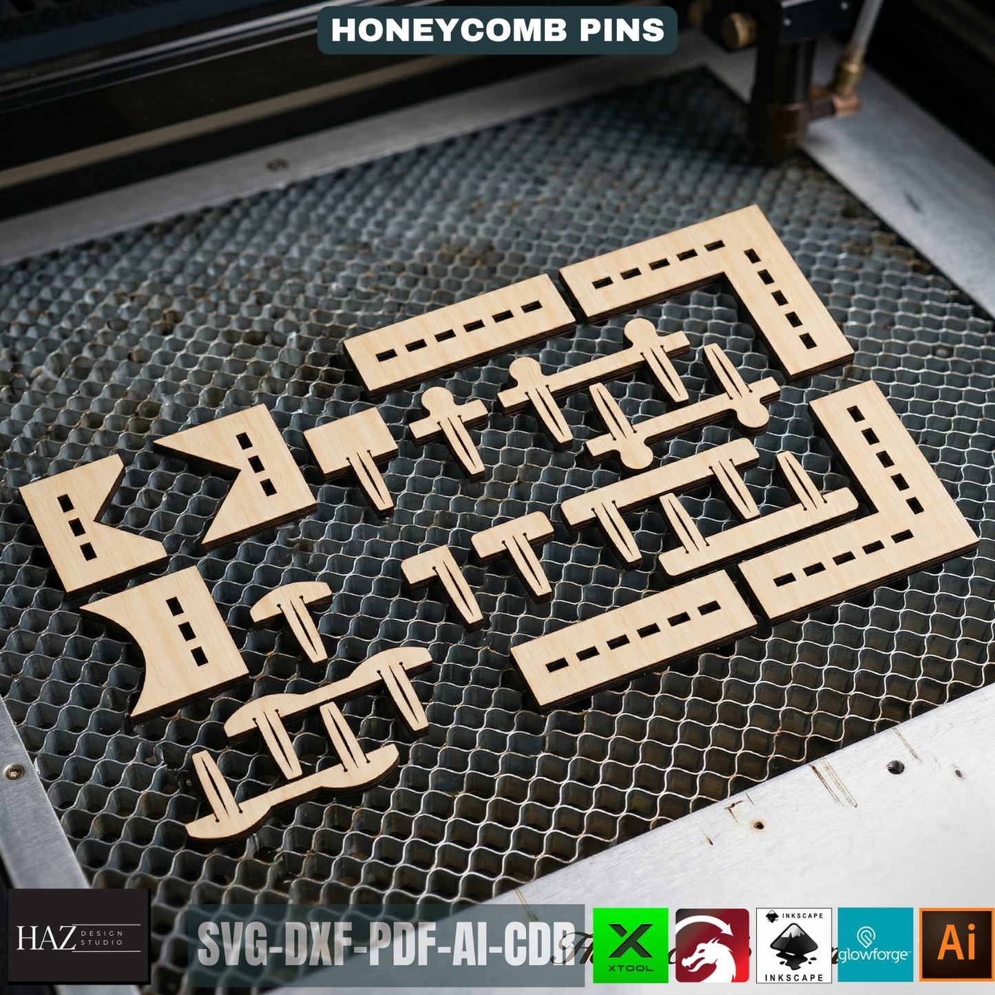 Honeycomb Bed Pins / Board Hold Down Pins / Glowforge and xTool Laser Cut 092