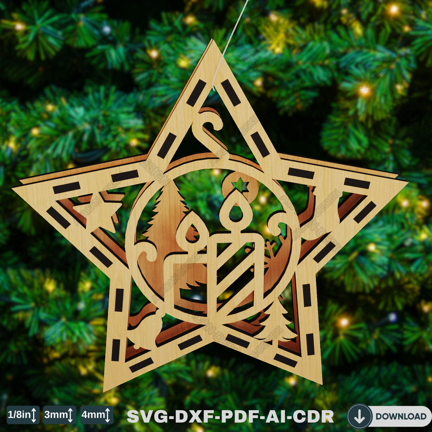 Rustic Star Ornaments - Handmade Christmas Tree Decorations with Snowy Scene & Holiday Charm 771