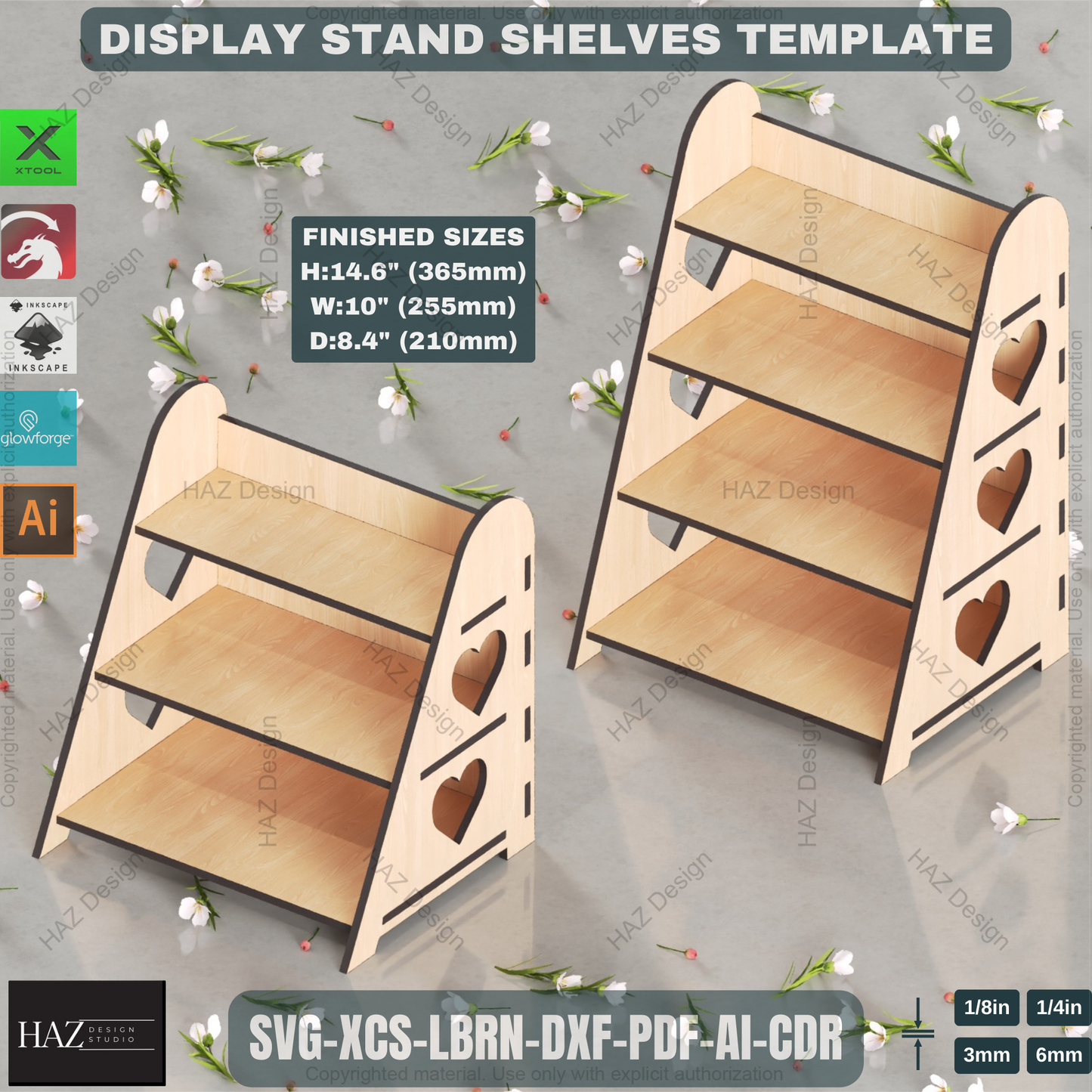 Multi-Tier Retail Display Stand Design - Laser Cut Files for 3 & 4 Shelf Organizer,Laser Cut Tiered Display Stand Files 282