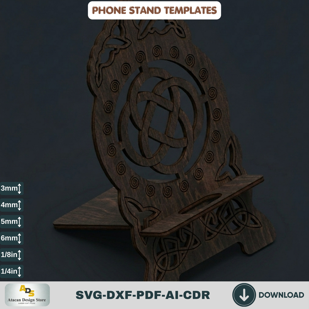 Viking Celtic Phone Stand SVG Laser Cut Templates Wood Holder Pattern 973