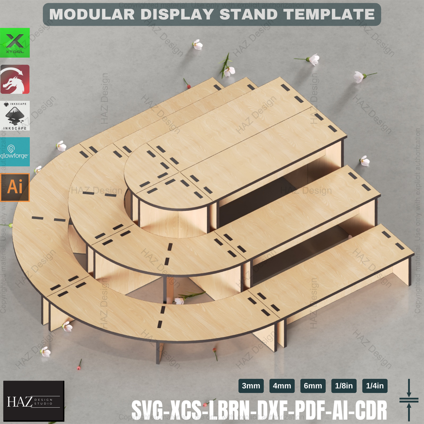 Laser Cut Multi-Purpose Display Stand - Retail Shelf, Plant Stand SVG Template,3-Tier Modular Display Stand 423