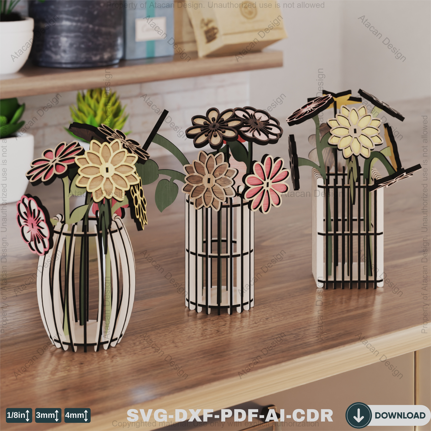 Wooden Flower Bouquet Design for Laser Cutting – Great Gift Idea for Mom,Wildflower Bouquet for Laser Cutting 819
