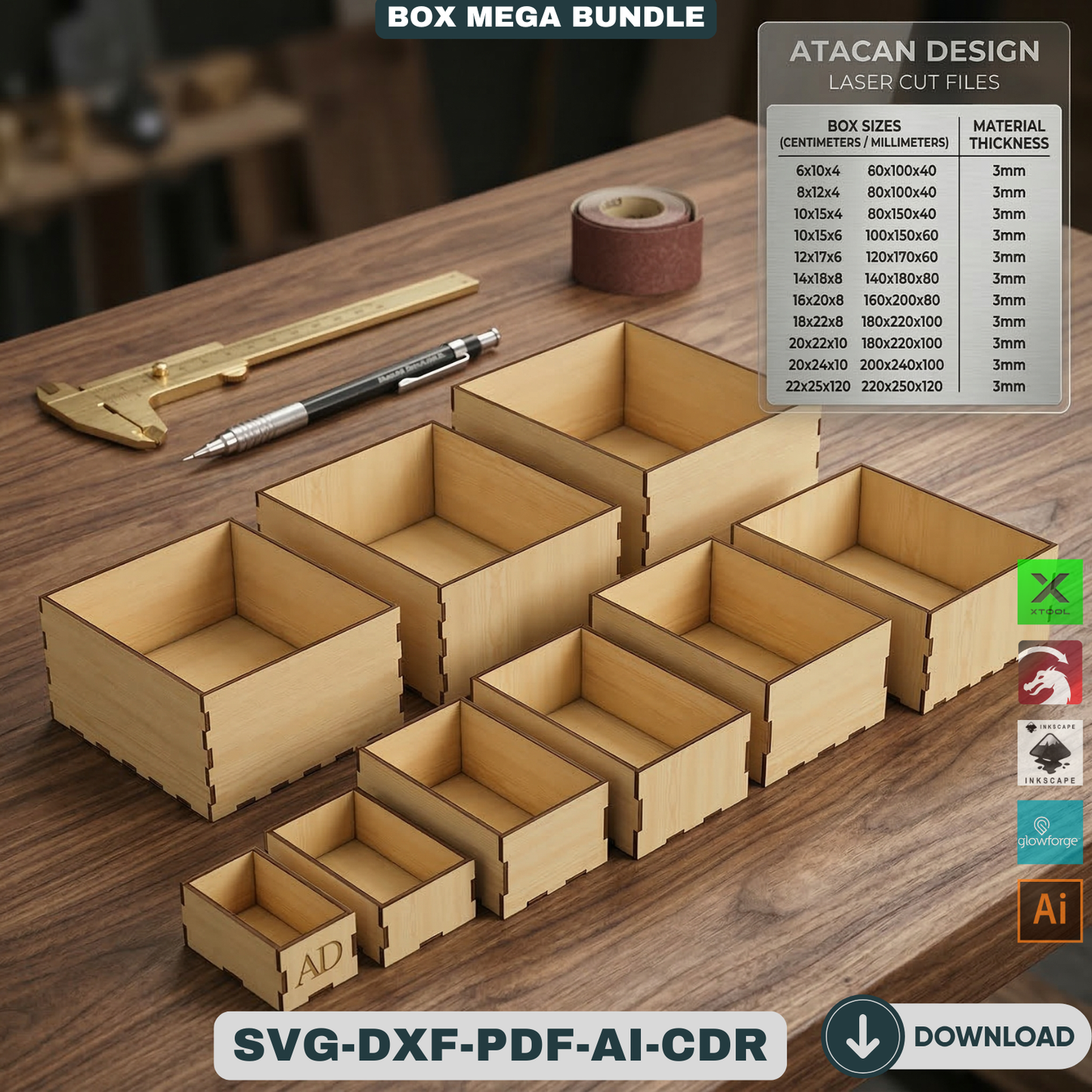 72 Piece Mega Box Bundle Laser Cut Wooden Box Templates Nesting Storage Organizer 503