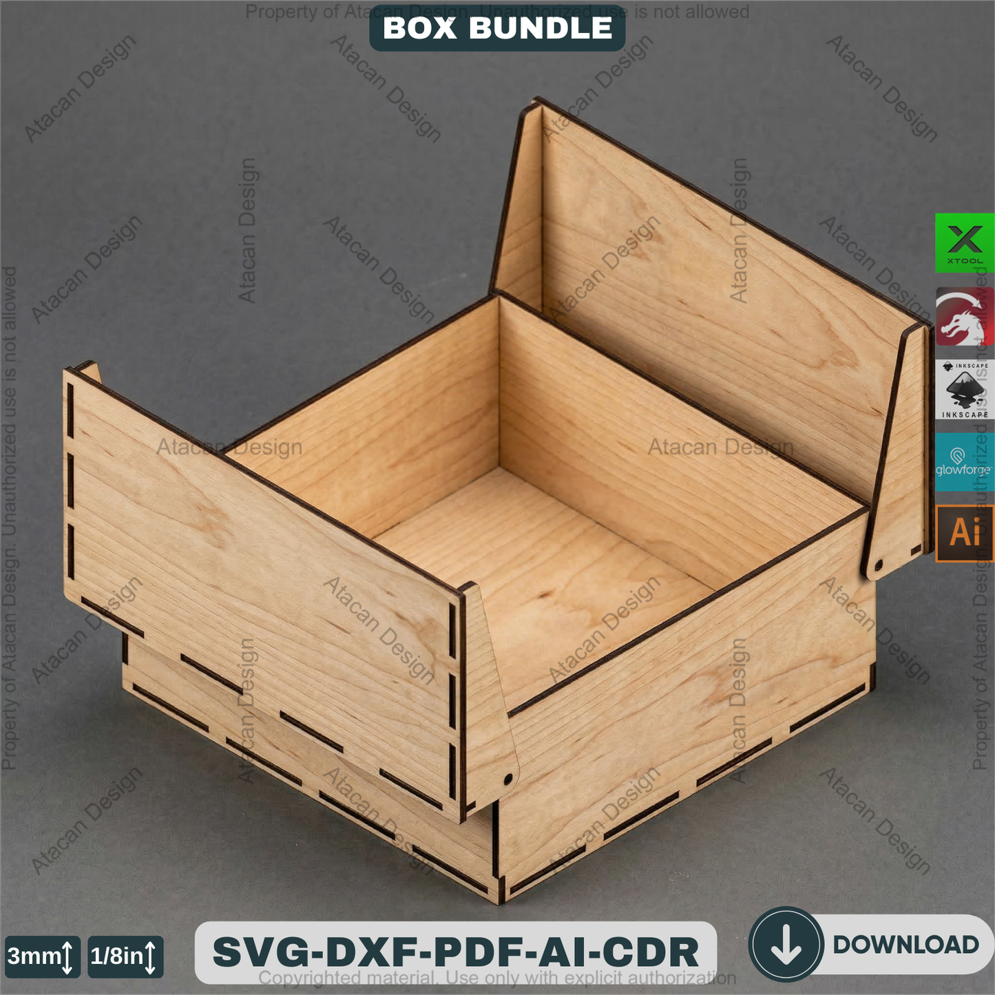 Laser Cut Wooden Storage Box Bundle Pattern Hinged Lid Keepsake Organizer Template 941