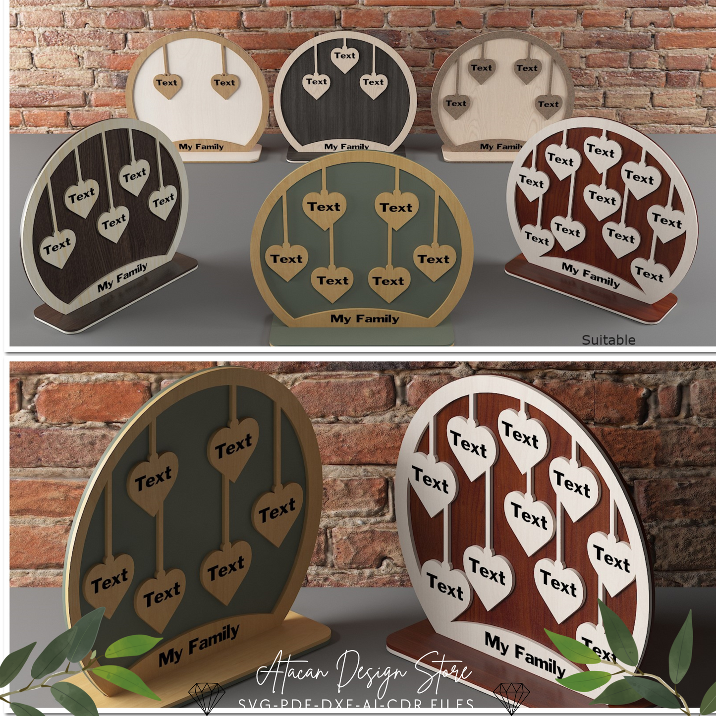 Personalized Family Members Stand - Wooden Hanging Hearts Display for Laser Cutting 686