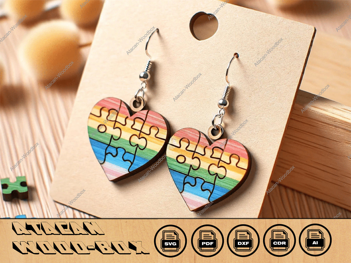 Heart Rainbow Wood Puzzle Earring SVG Files - Elevate Your Jewelry Crafting with Laser Precision 415