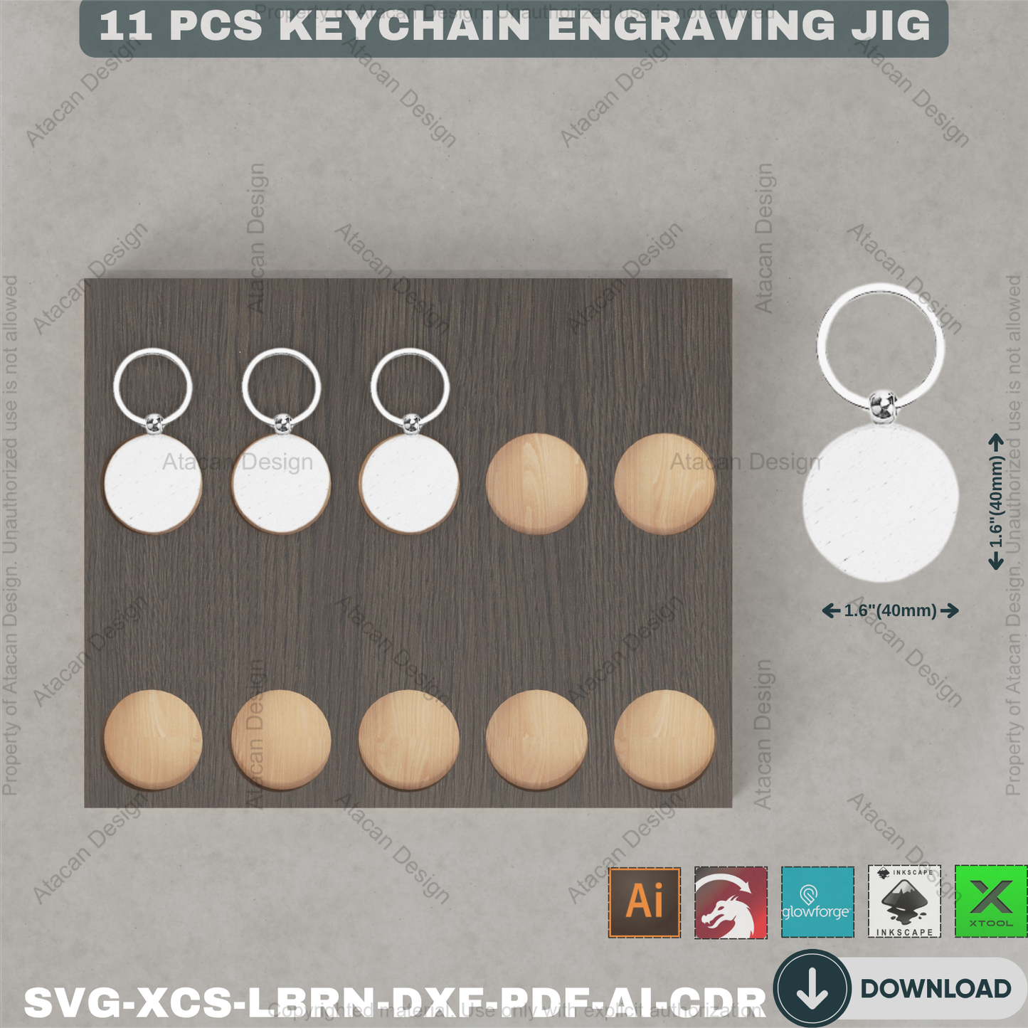 Precision Laser Keychain Alignment Jig Bundle | Wood Engraving Templates for Xtool Glowforge Lightburn | Craft Business Essential 889