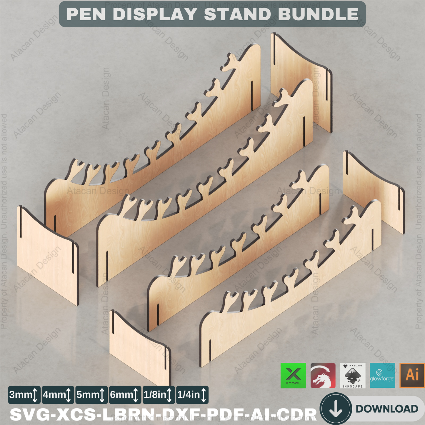 Tiered Pen Display Laser Cut Files | Professional Showcase Stands | Desk Organizer Bundle | Multi-Size 447