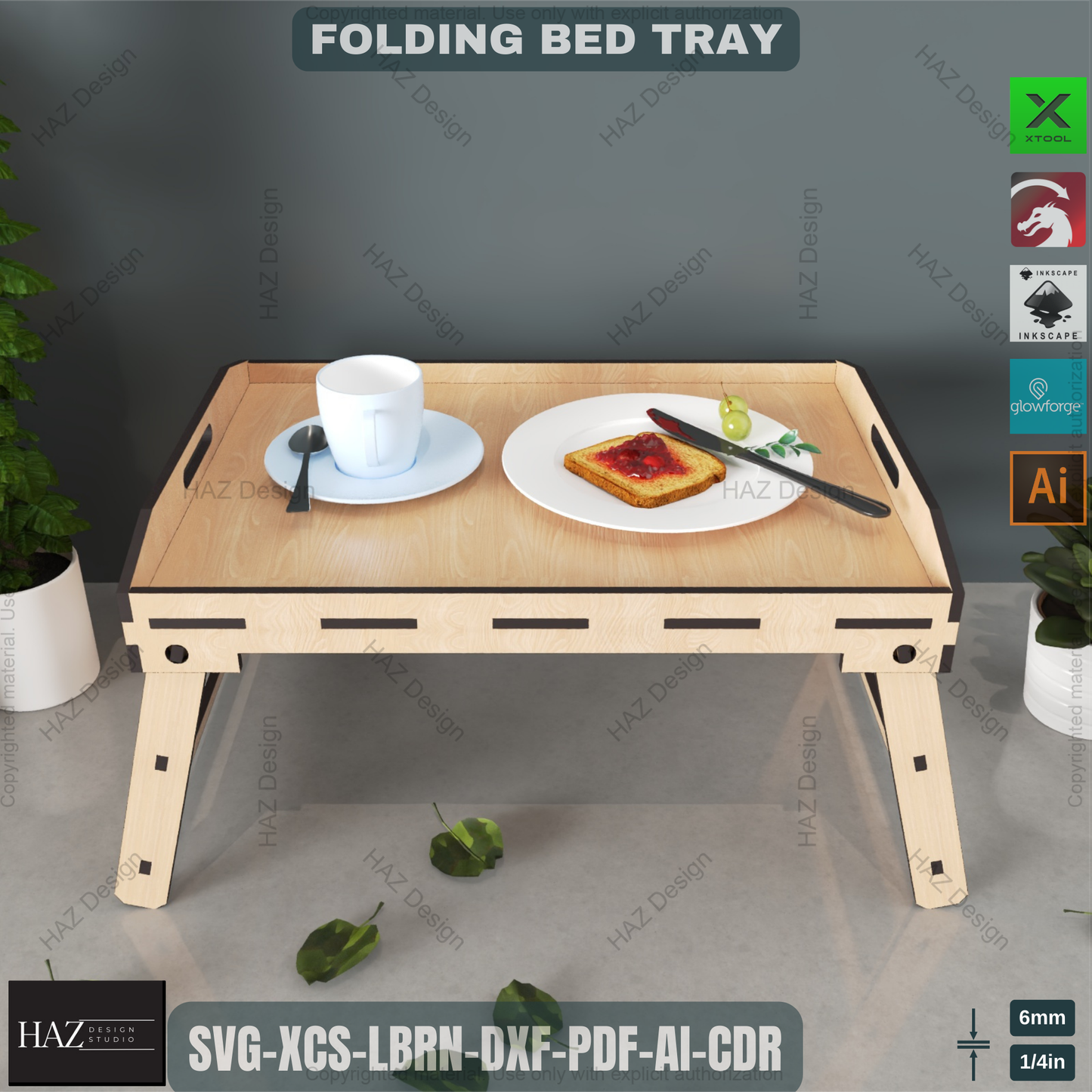 Laser Cut Folding Bed Tray - Breakfast & Serving Table Digital Plan,Portable Breakfast & Serving Tray - Smart Laser Cut Folding Design 454