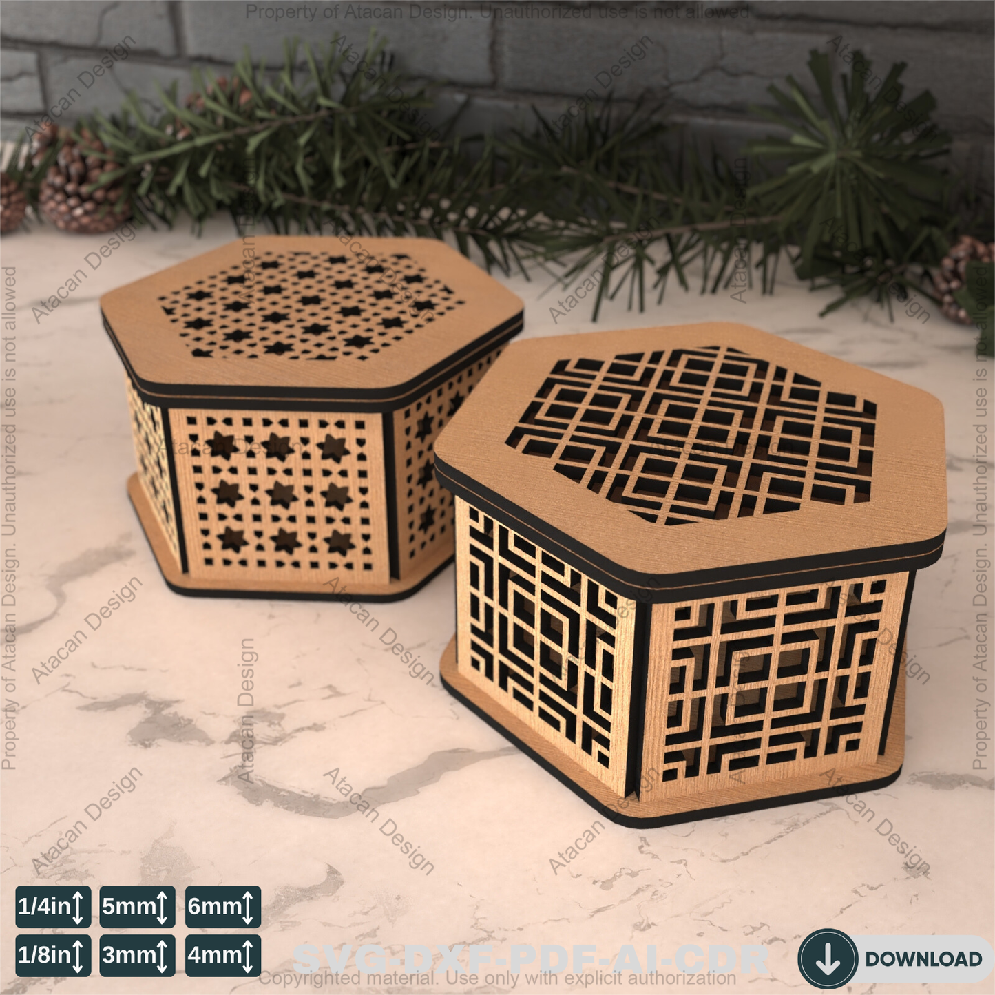 Hexagon Laser Cut Gift Box - Elegant Decorative Wooden Wedding Favor Box,jewellery case Design 796