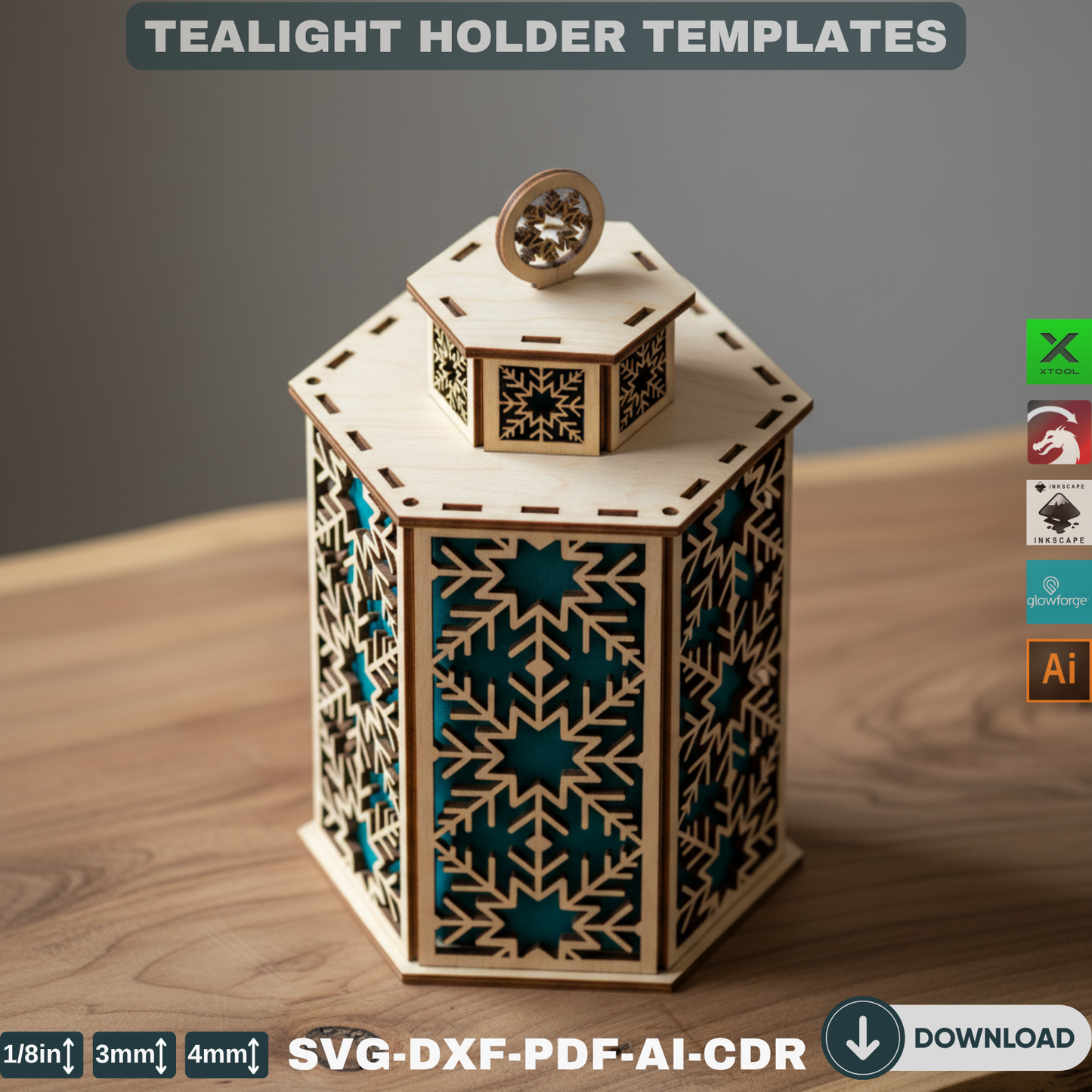 Laser Cut Christmas Lanterns โ Wooden Tealight Holders -DIY Tabletop Lights - Set of Night Lights Decor - Holiday Winter Village Scene 903