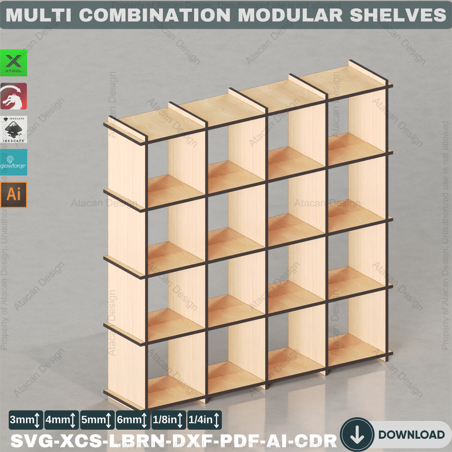 Laser Cut Modular Cube Storage Shelves Plan. Easy Assembly DIY Display Organizer 880