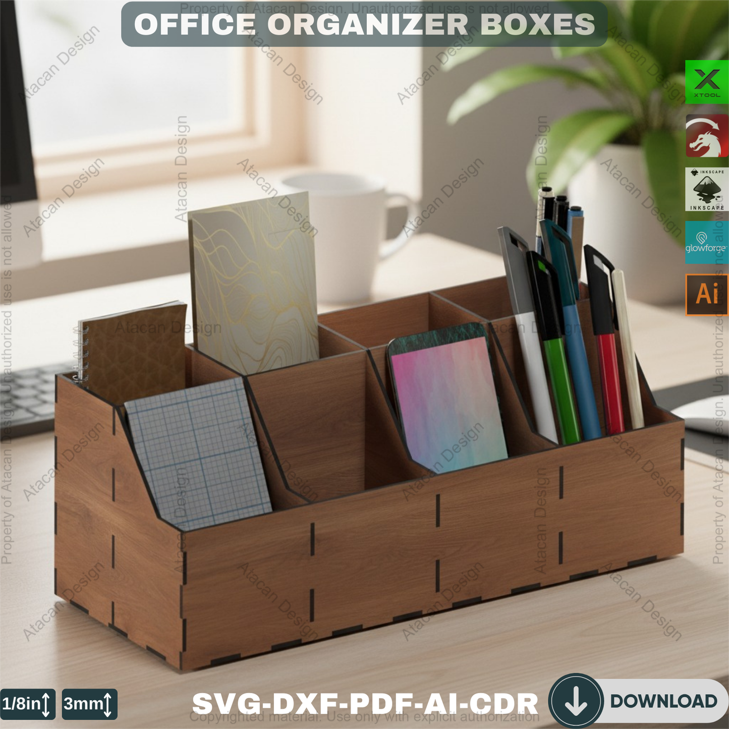 Laser Cut Office Organizer Set - 3 Sizes Wooden Desk Dividers, Pencil and Paper Storage 669
