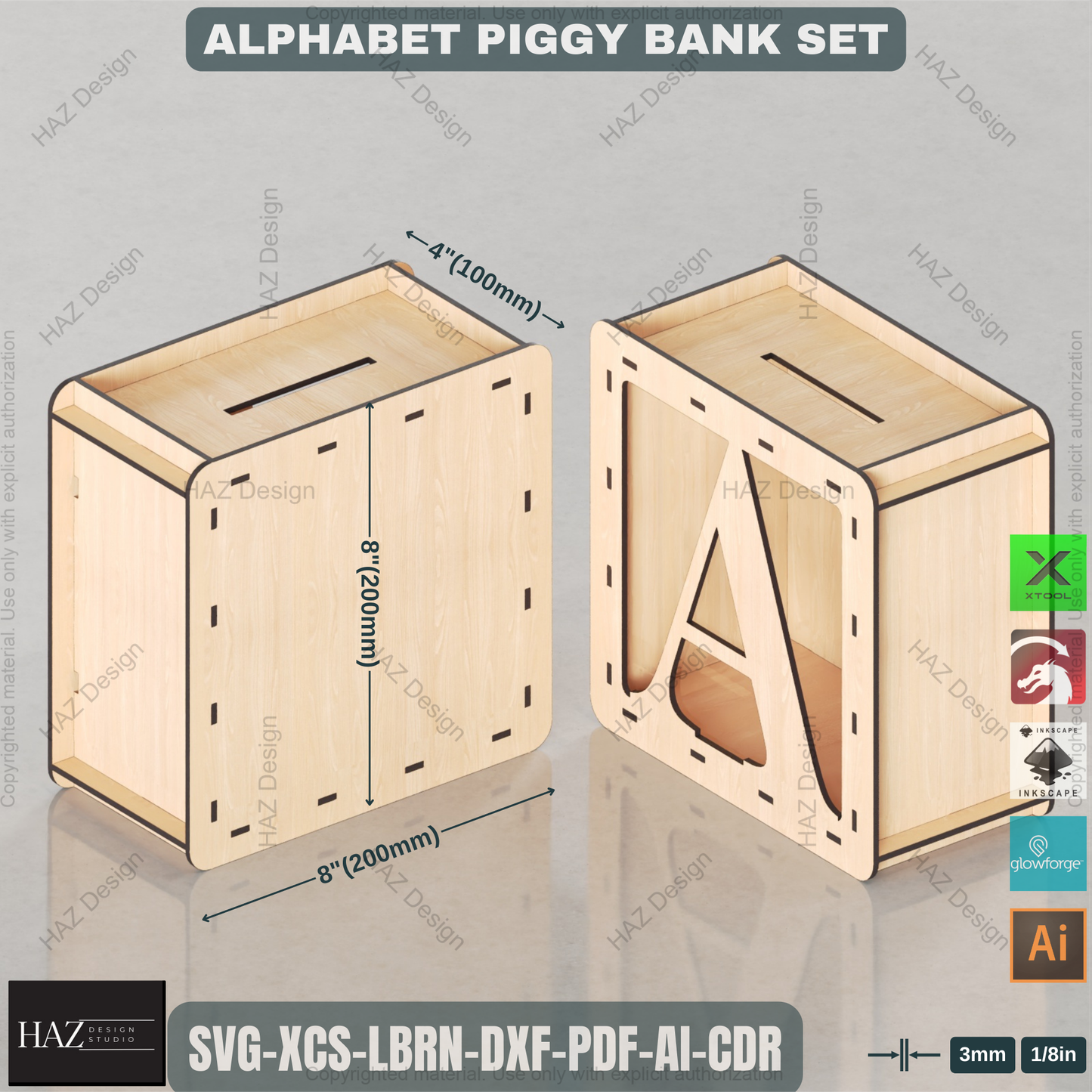 Alphabet Piggy Bank Laser Files | A-Z Letter Money Box Set | DIY Kids Gift & Nursery Decor Plan 446