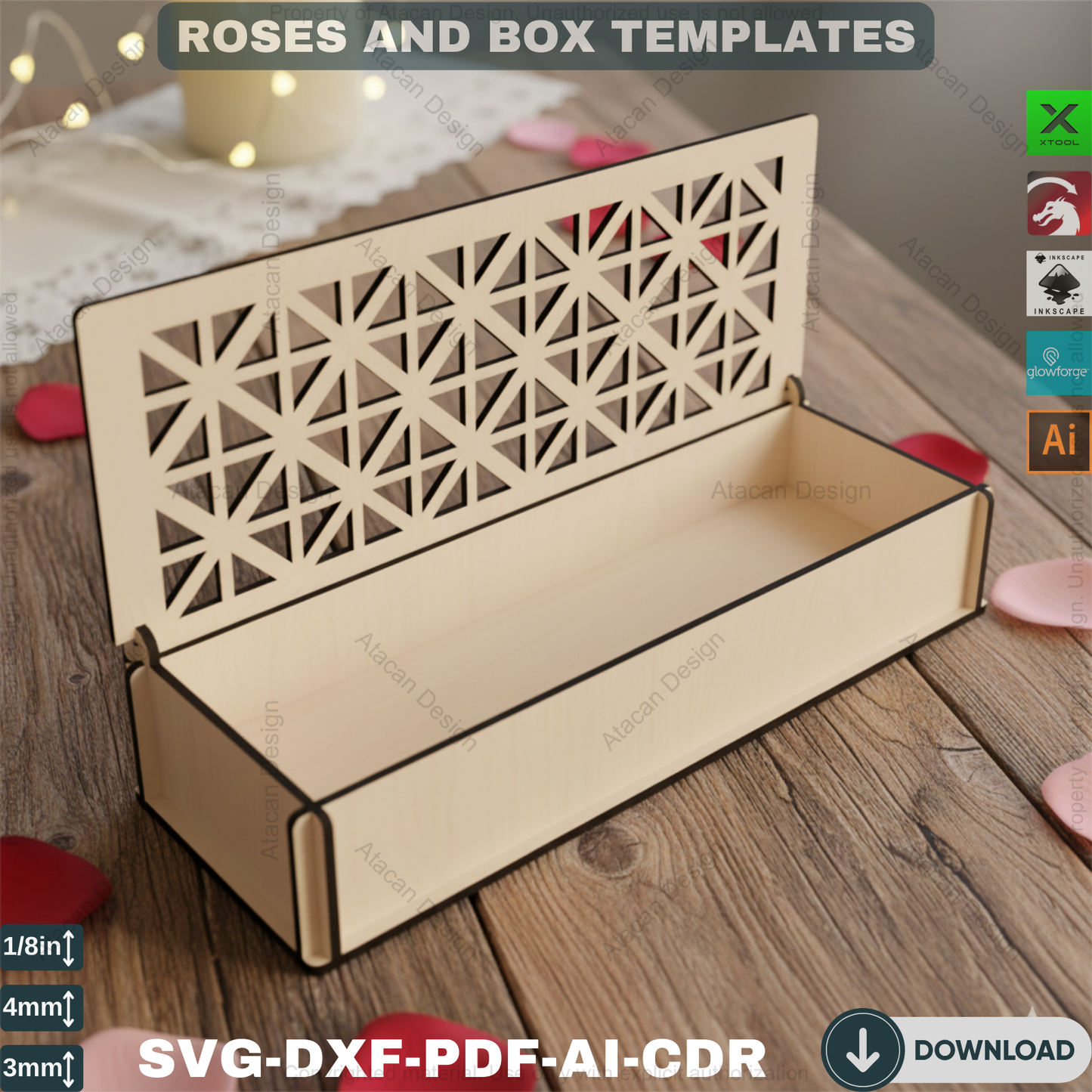 Rose Box Laser Cut Design - Perfect Valentine’s Day Gift - Elegant Wooden Flower Art,Romantic Rose Box Design,Laser Cut Rose Box 816