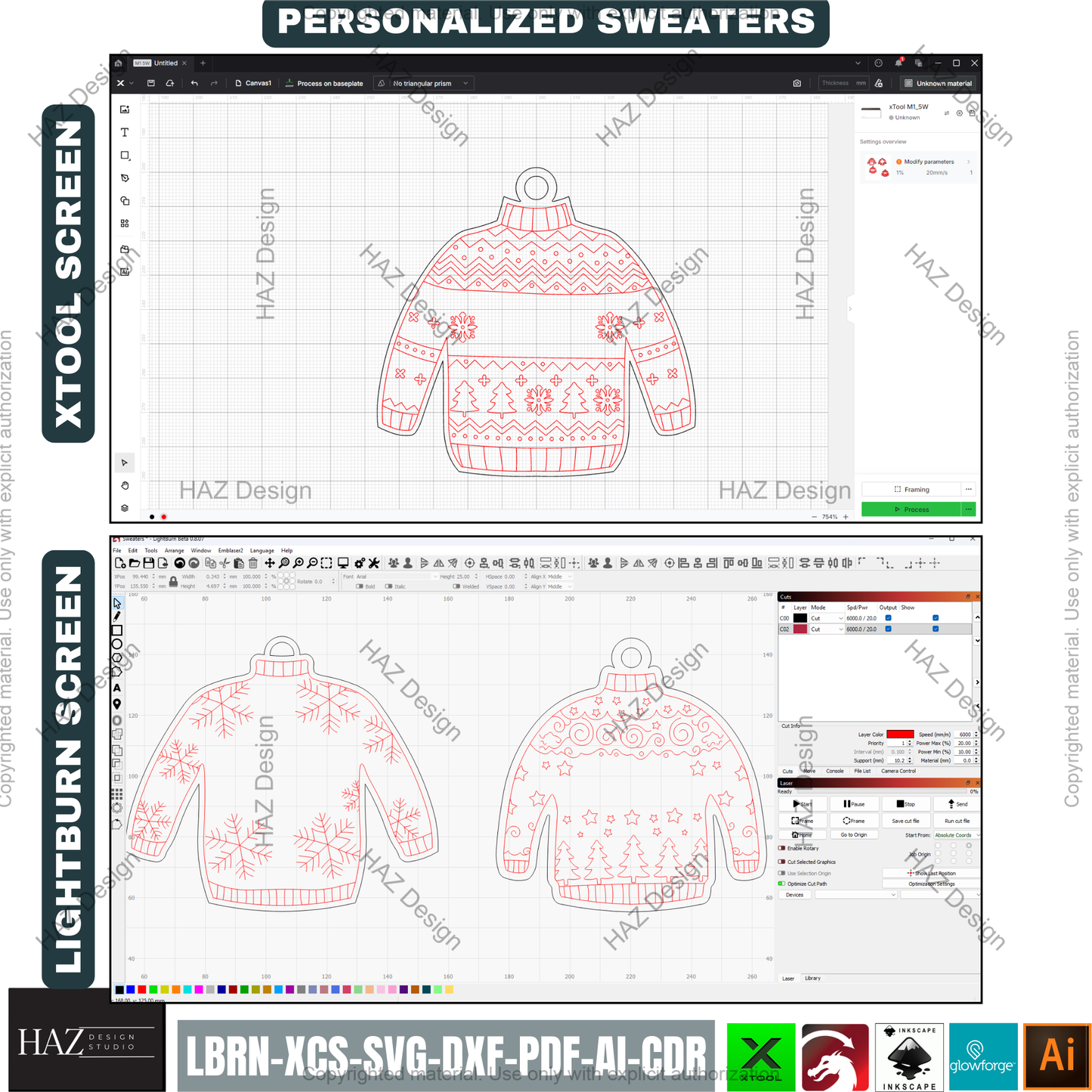 Personalized Christmas Sweater Design Template | Ugly Xmas Holiday Laser Cut File | Custom Name Family Matching 500