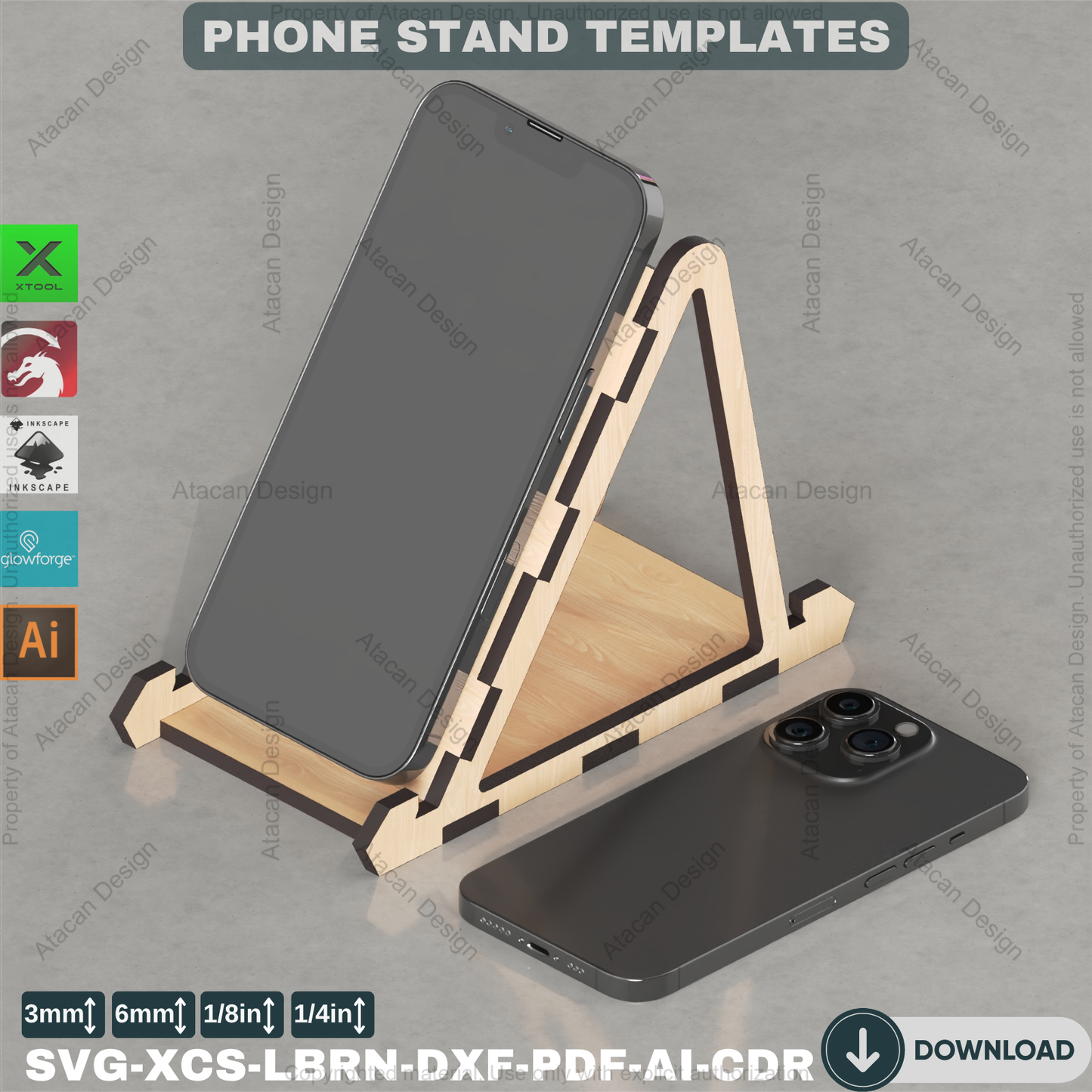 Modern Phone Stand Laser File, Desk Organizer for Home Office, Easy DIY Tech Gift for Glowforge & Xtool Ads108