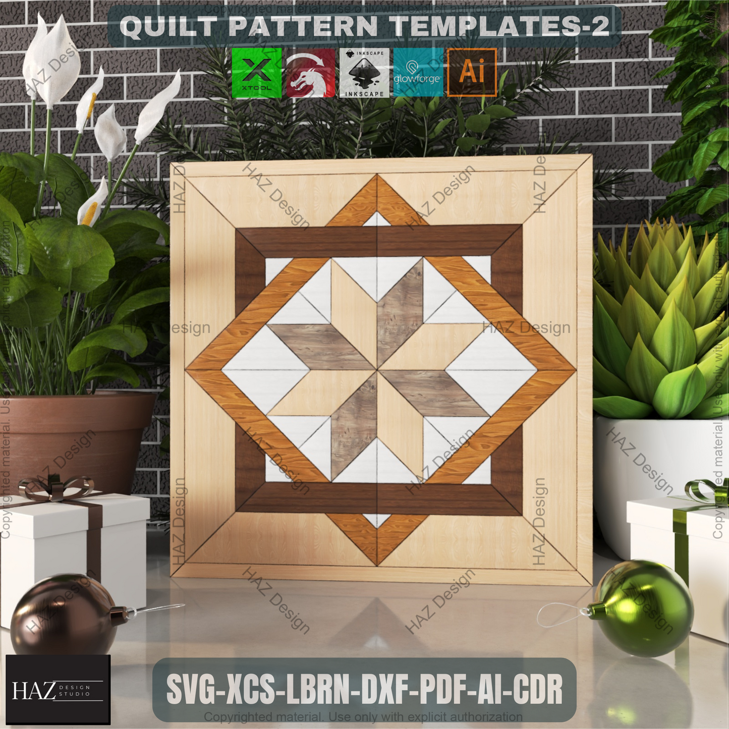 Rustic Barn Quilt SVG Bundle, 6 Wood Grain Quilt Patterns, Laser Cut Files for Glowforge, Natural Farmhouse Wall Art Decor 462
