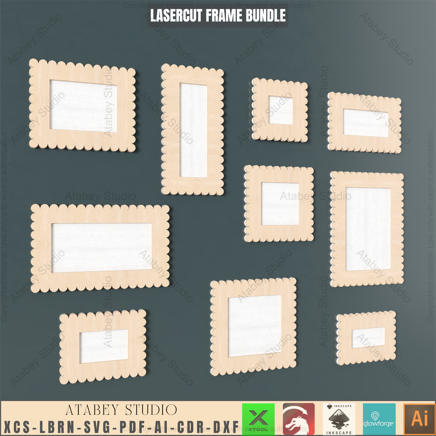 Laser Cut Wood Frame Designs: Scalloped Edge | Multi-Size Bundle - 10 Options,DIY Scalloped Picture Frame Templates 938