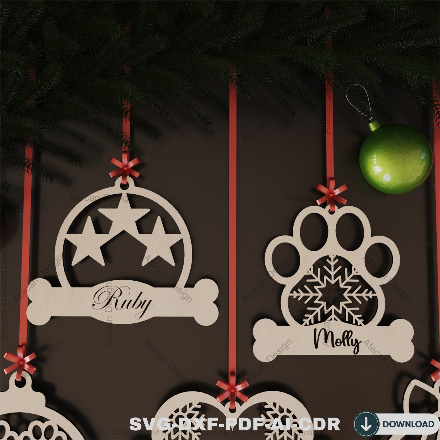 Custom Pet Christmas Ornament - Personalized Dog Paw and Cat Paw Holiday Gifts,Custom Dog and Cat Paw Ornaments 812