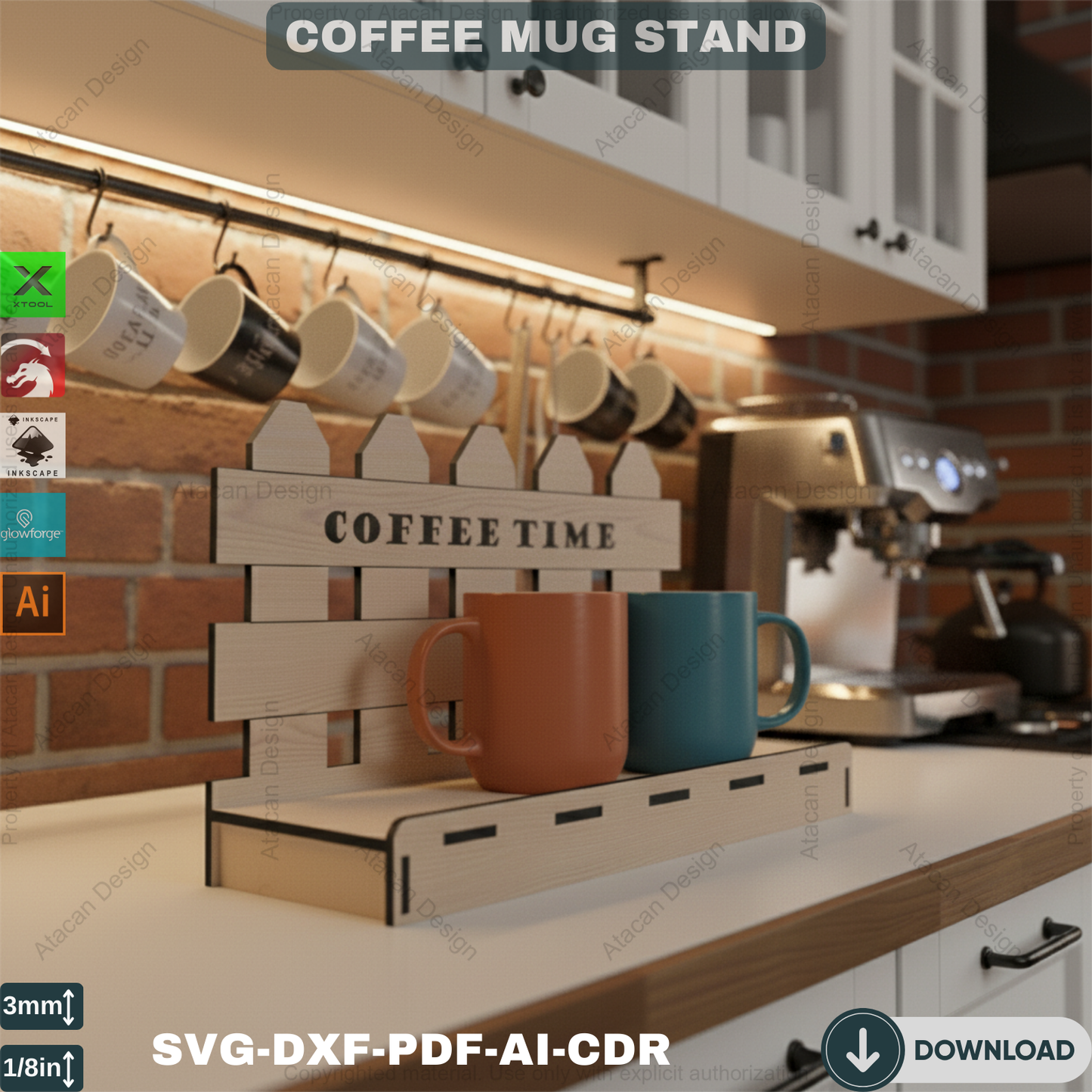 Coffee Mug Display Stand SVG | Laser Cut Design for Kitchen Decor 679