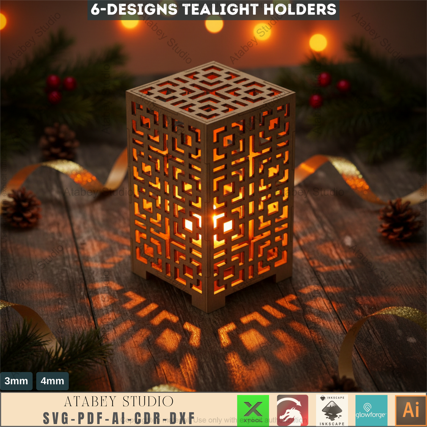 Vector Cut Plans for Lantern Tealight Holders - Box Plywood Laser Cutting Templates 598