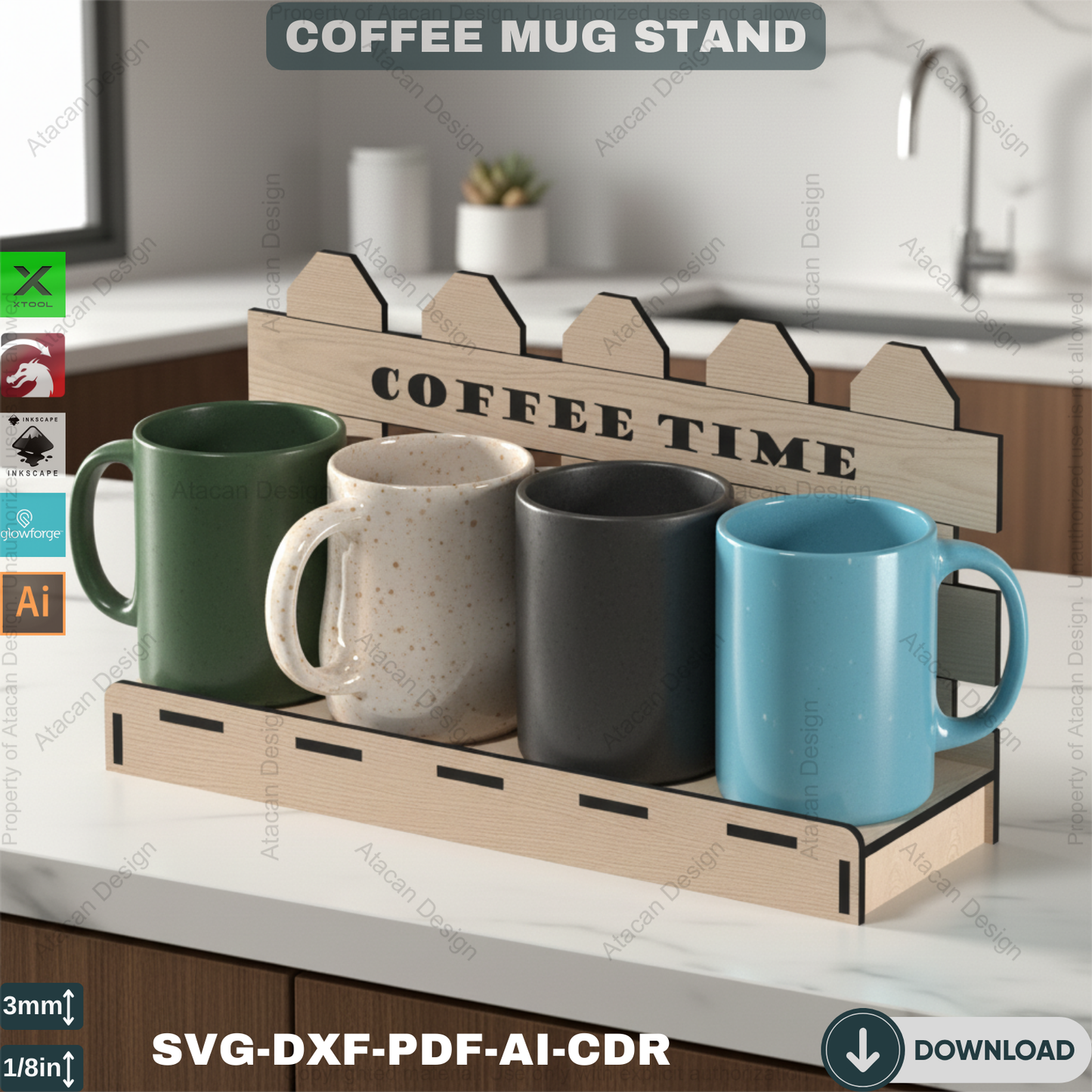 Coffee Mug Display Stand SVG | Laser Cut Design for Kitchen Decor 679