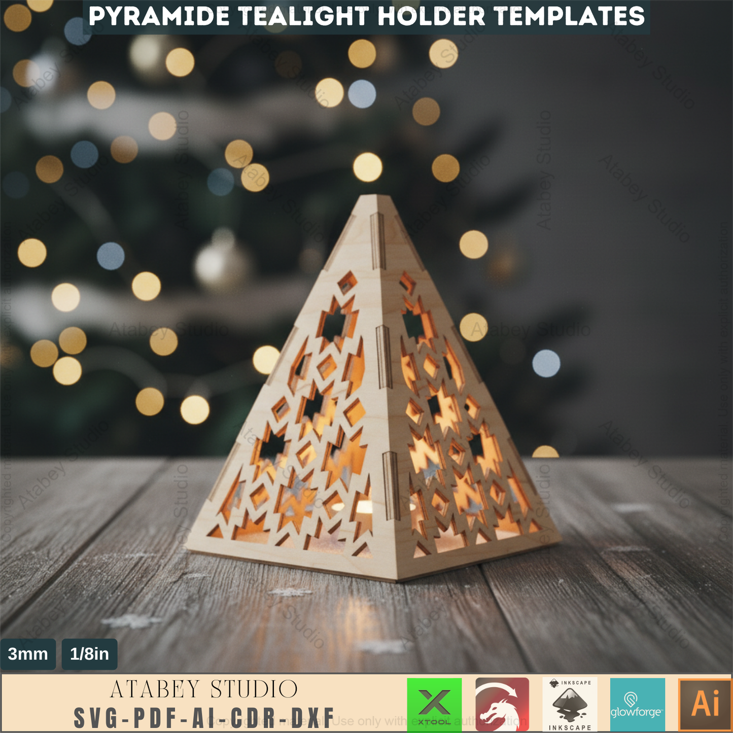 Pyramid Tea Light Lanterns - Laser Cut Candle Holder Files - Plywood Table Lamp Decor 574