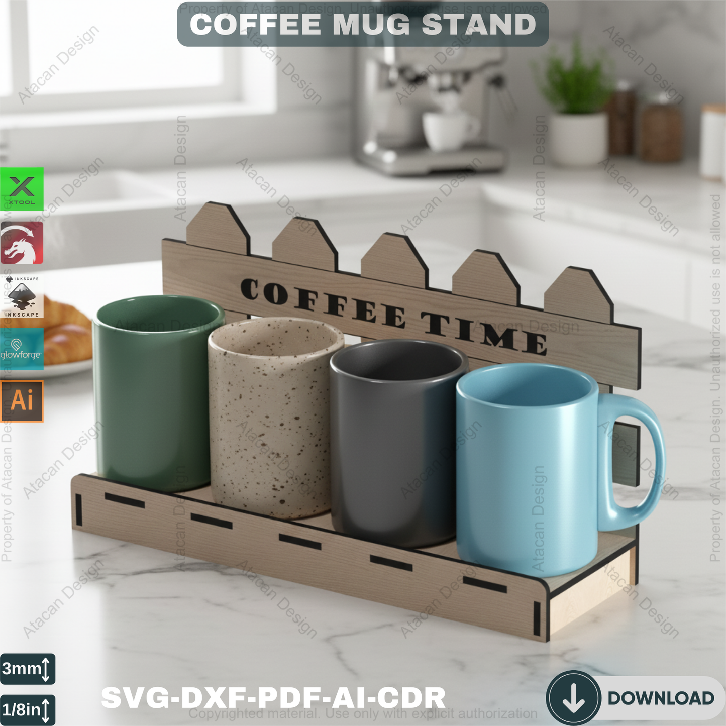 Coffee Mug Display Stand SVG | Laser Cut Design for Kitchen Decor 679