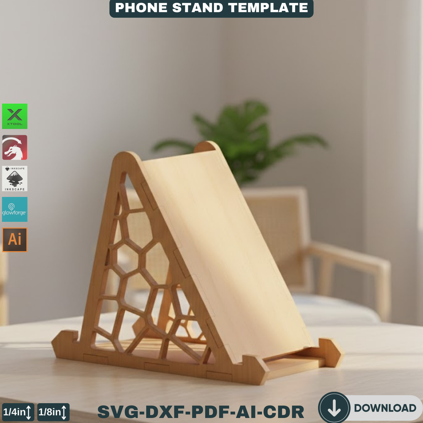 Phone Stand Laser Cut Files /Laser ready / Easy laser cut template / Glowforge laser cut pattern ADS113