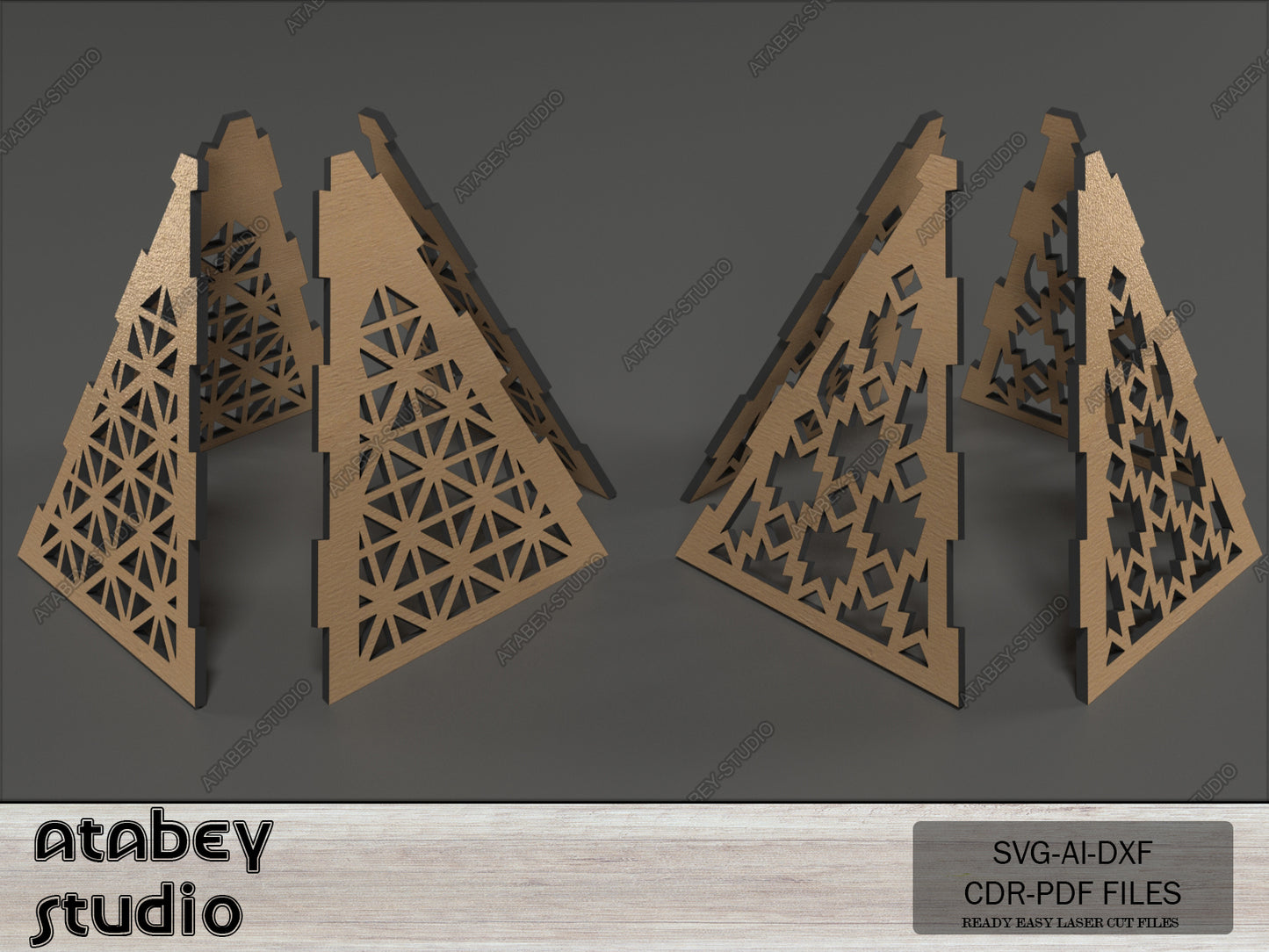 Pyramid Tea Light Lanterns - Laser Cut Candle Holder Files - Plywood Table Lamp Decor 574