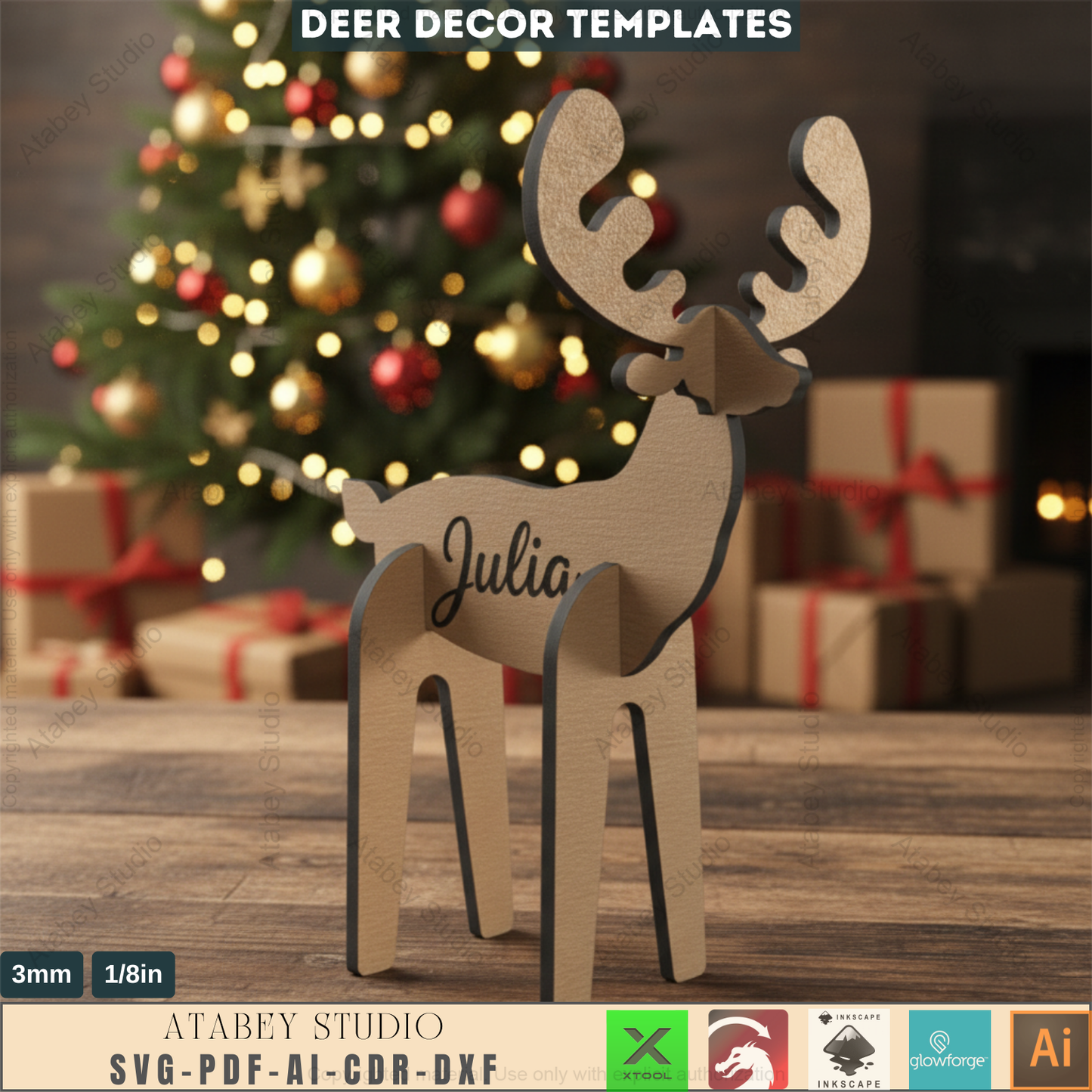 Wooden Deer Christmas Decor SVG Files, Laser Cut Reindeer, Digital Download 572