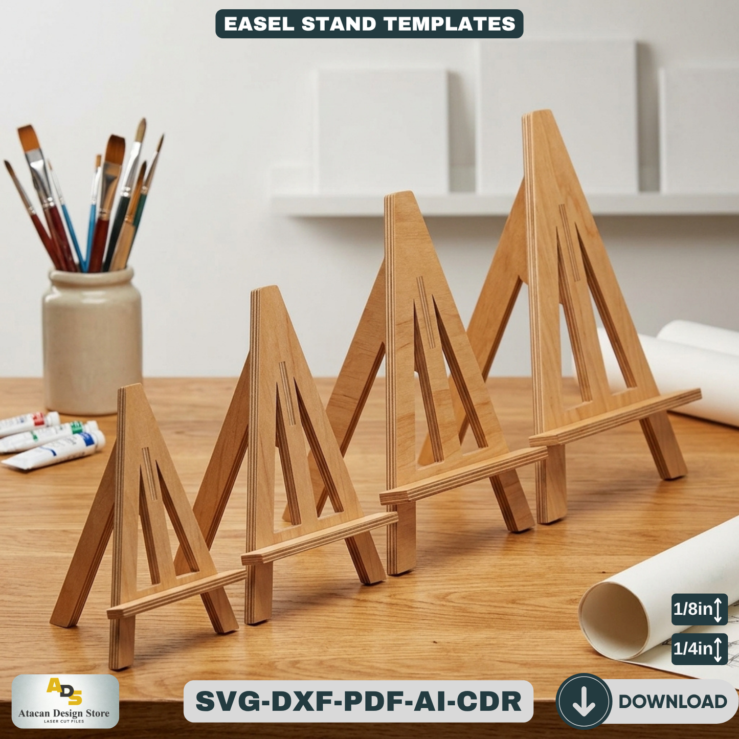Easel Stands for Art Displays and Picture Frames - Multiple Sizes for Laser Cutting 487