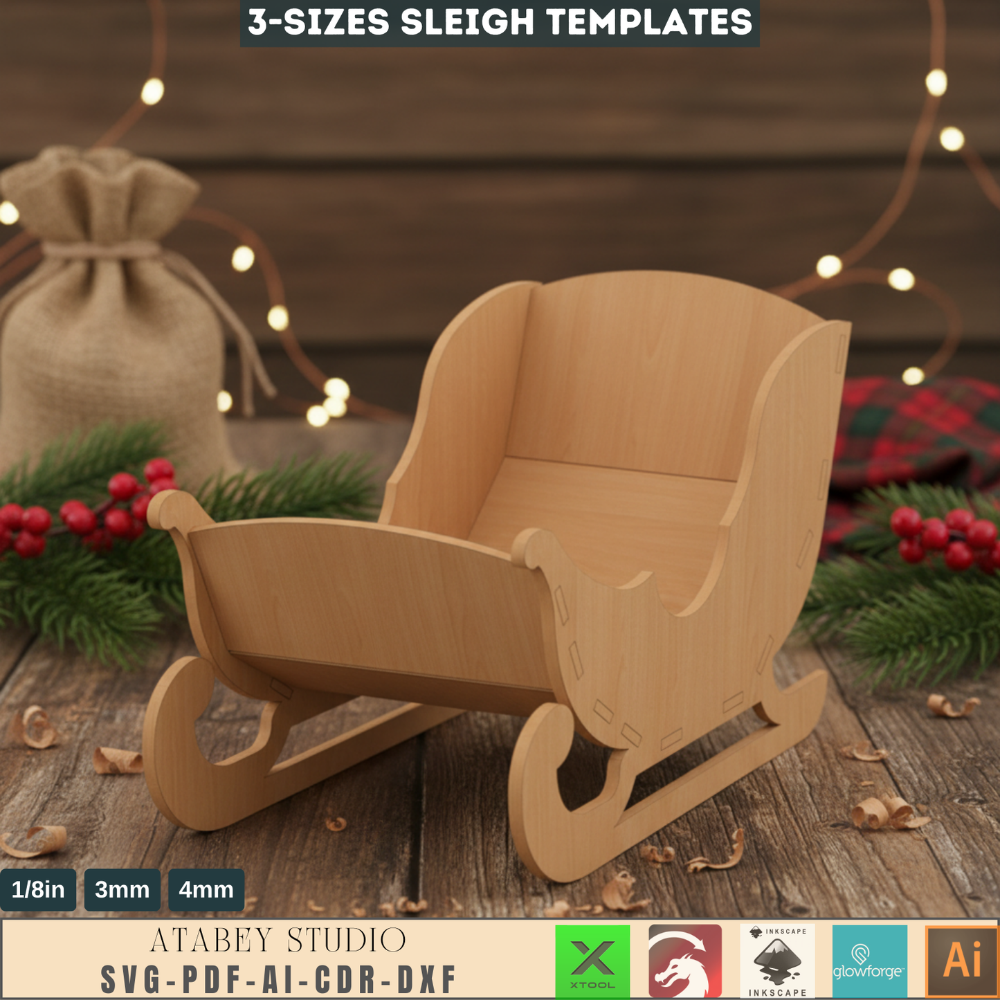 Christmas 3D Sleigh Design - Laser Cut Santa Sleigh for Festive Decorations 730