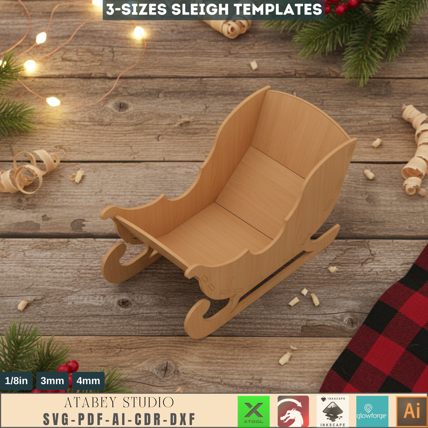 Christmas 3D Sleigh Design - Laser Cut Santa Sleigh for Festive Decorations 730