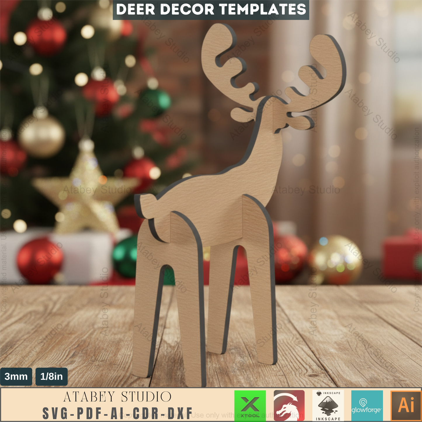 Wooden Deer Christmas Decor SVG Files, Laser Cut Reindeer, Digital Download 572